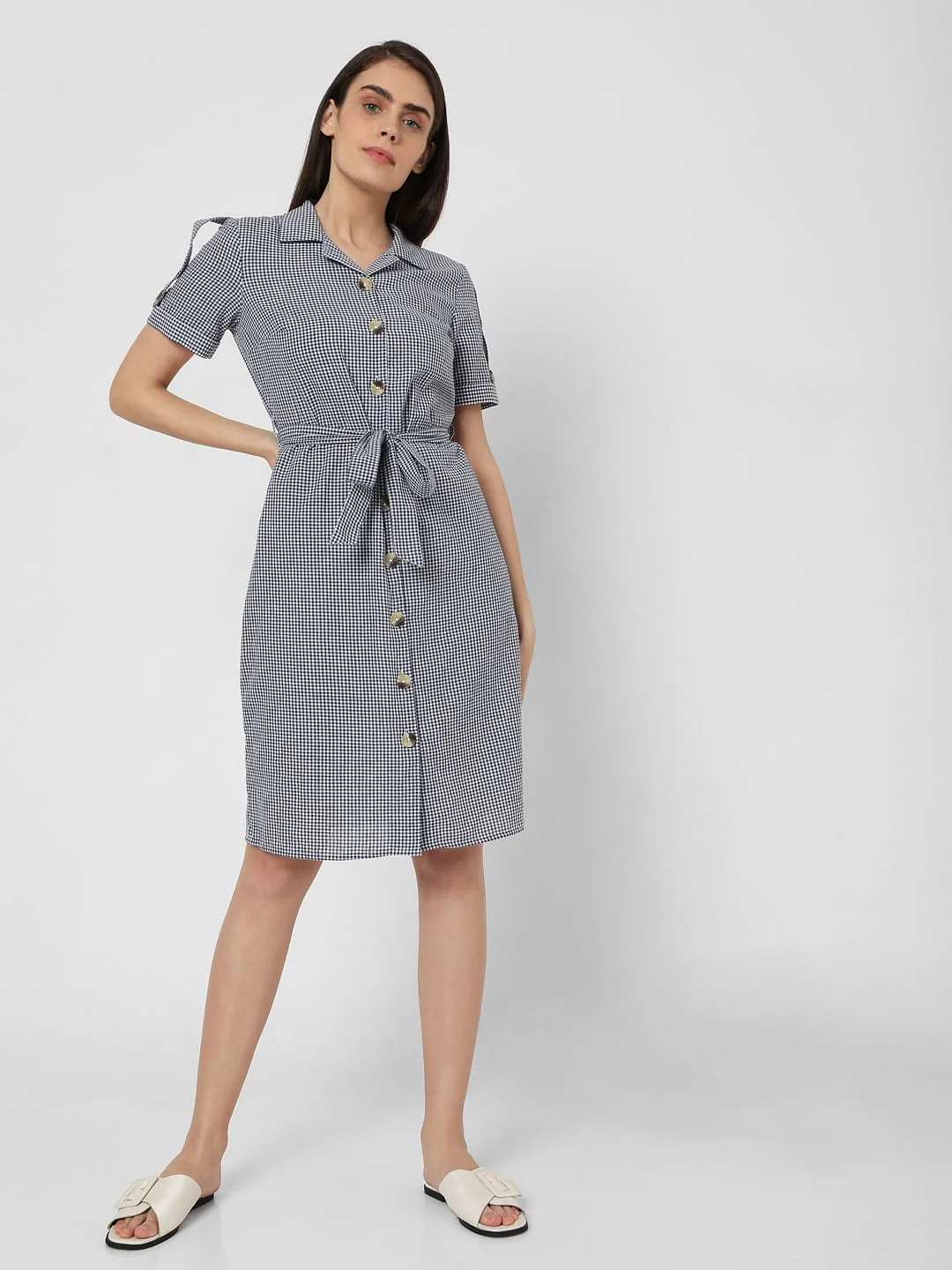 Black Gingham Shirt Dress - Image 5