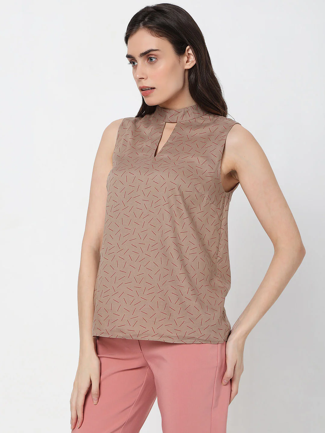 Dark Beige Abstract Print Top - Image 3