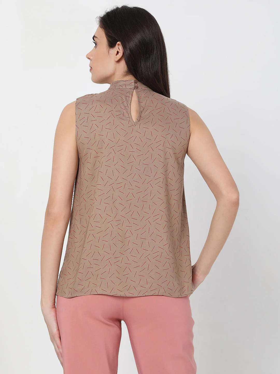 Dark Beige Abstract Print Top - Image 4