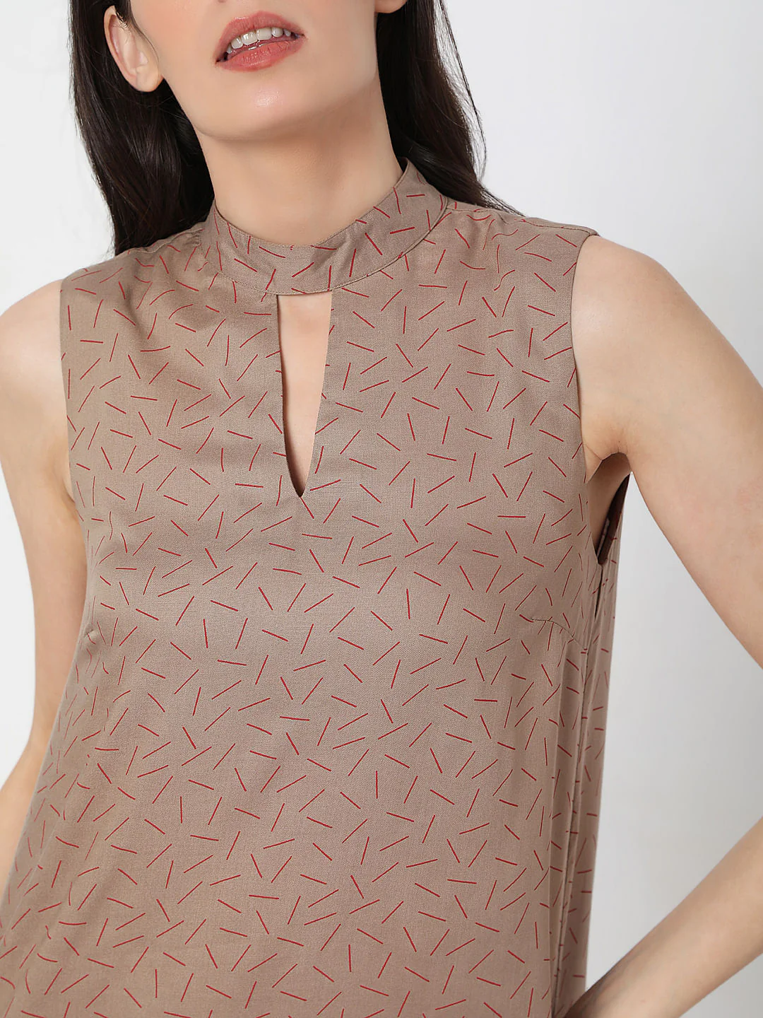 Dark Beige Abstract Print Top - Image 6