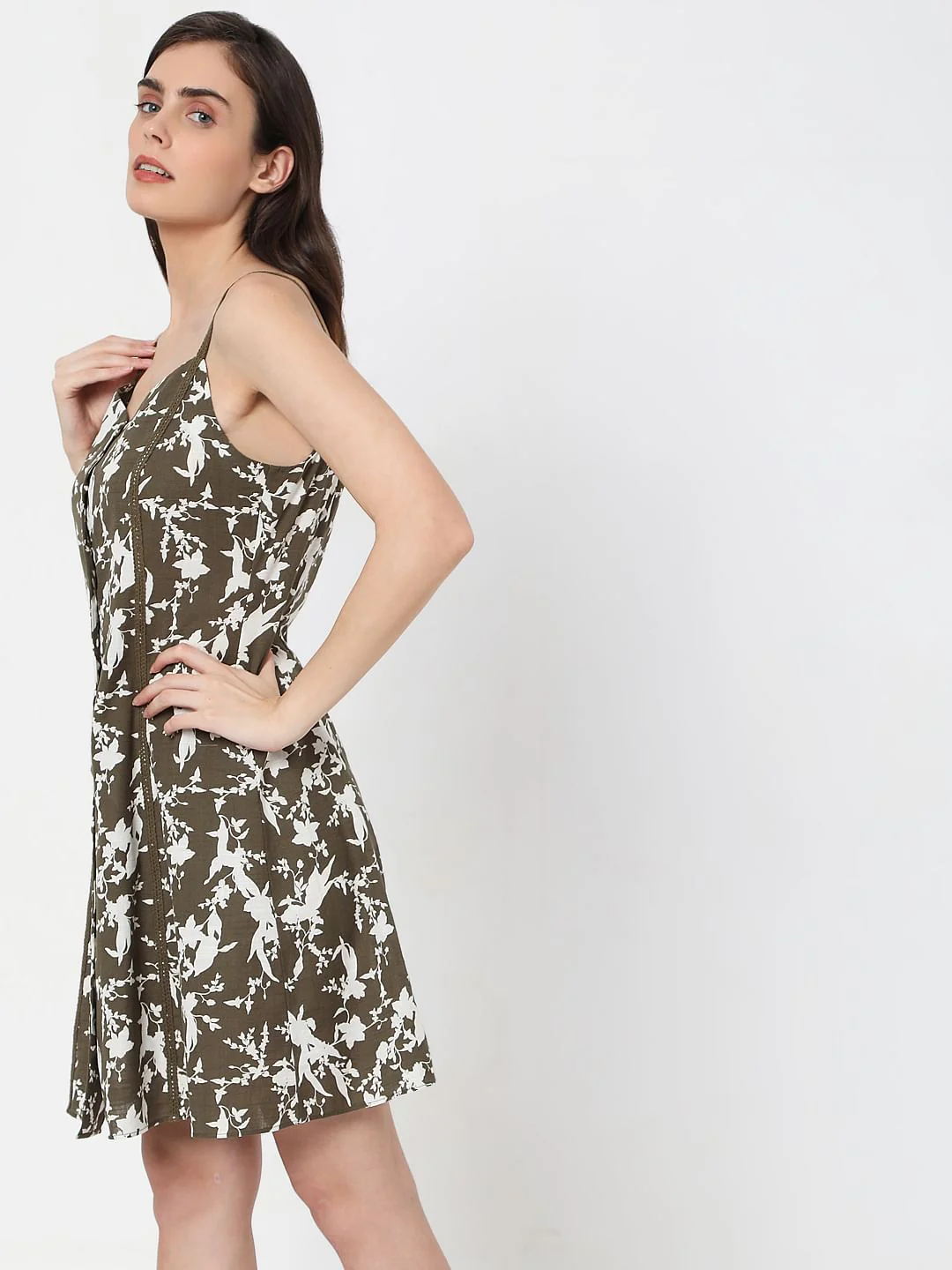 Green Floral Strappy Dress - Image 3