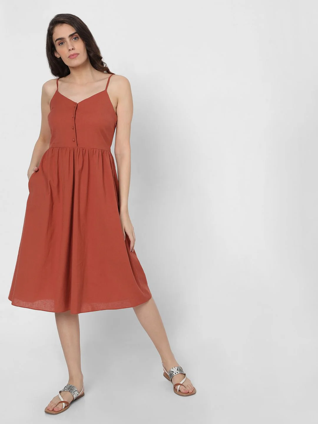 Brown Strappy Fit & Flare Dress - Image 2