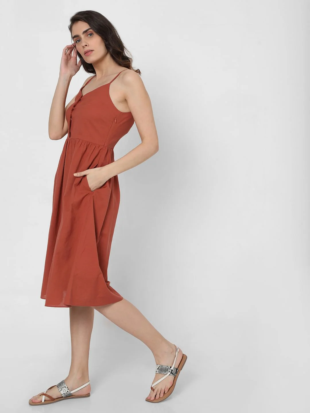 Brown Strappy Fit & Flare Dress - Image 3