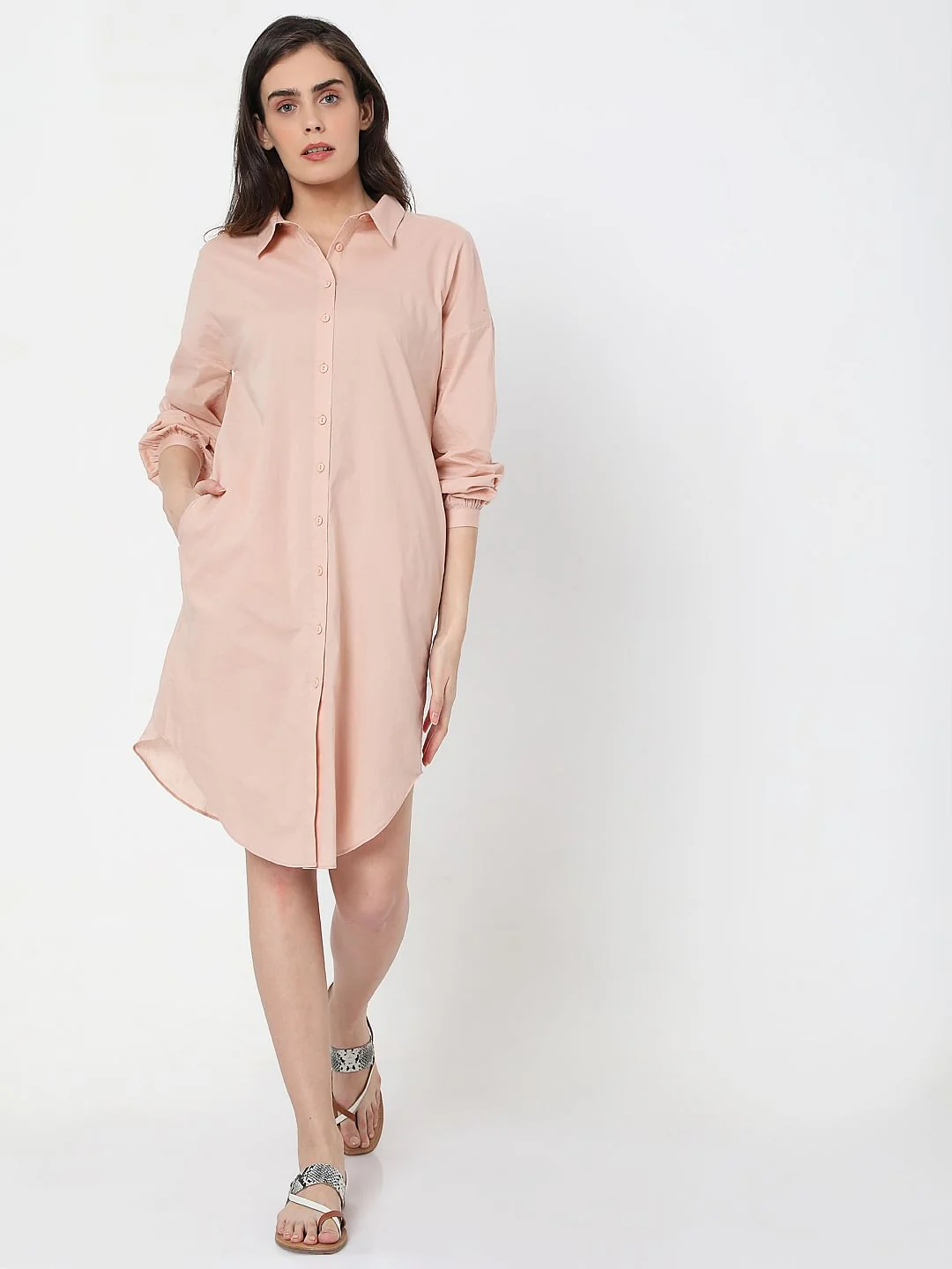 Light Pink Tunic Shirt Dress - Image 2