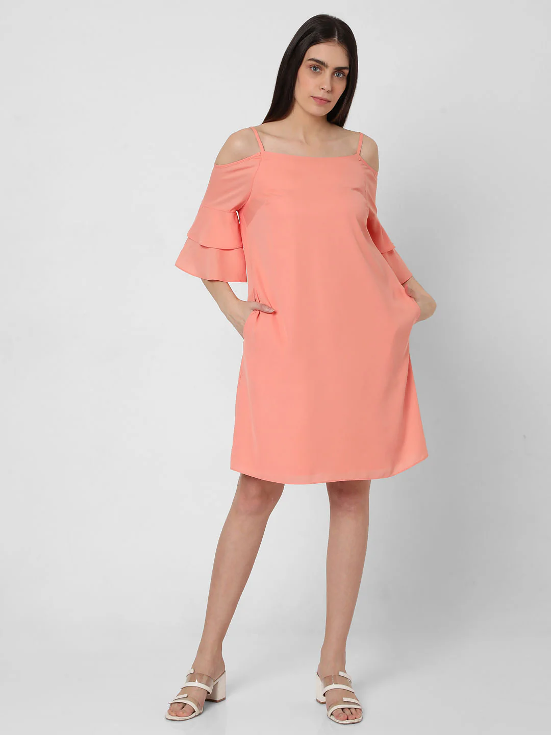 Peach Cold Shoulder Dress - Image 2