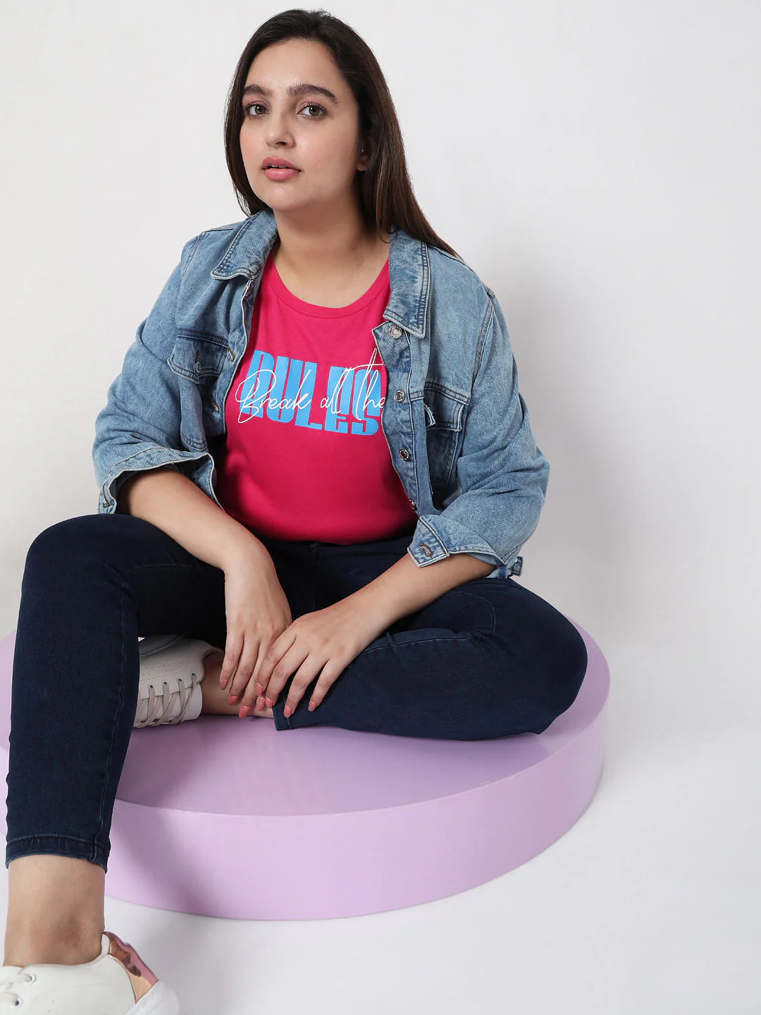 Curve Pink Slogan Print T-Shirt