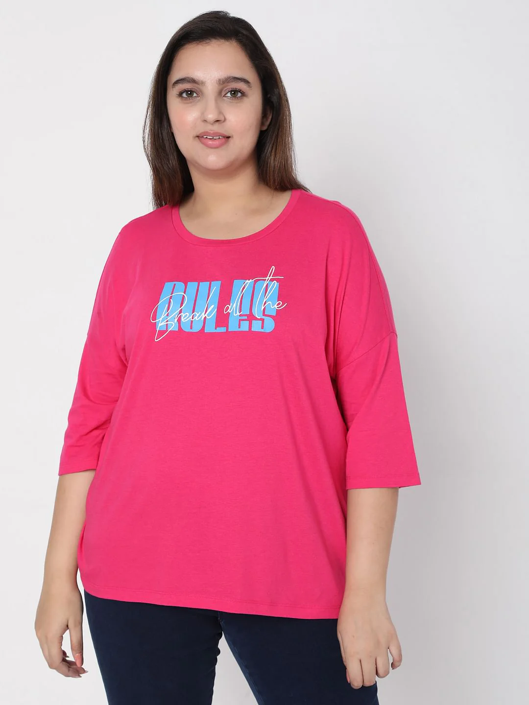 Curve Pink Slogan Print T-Shirt - Image 2