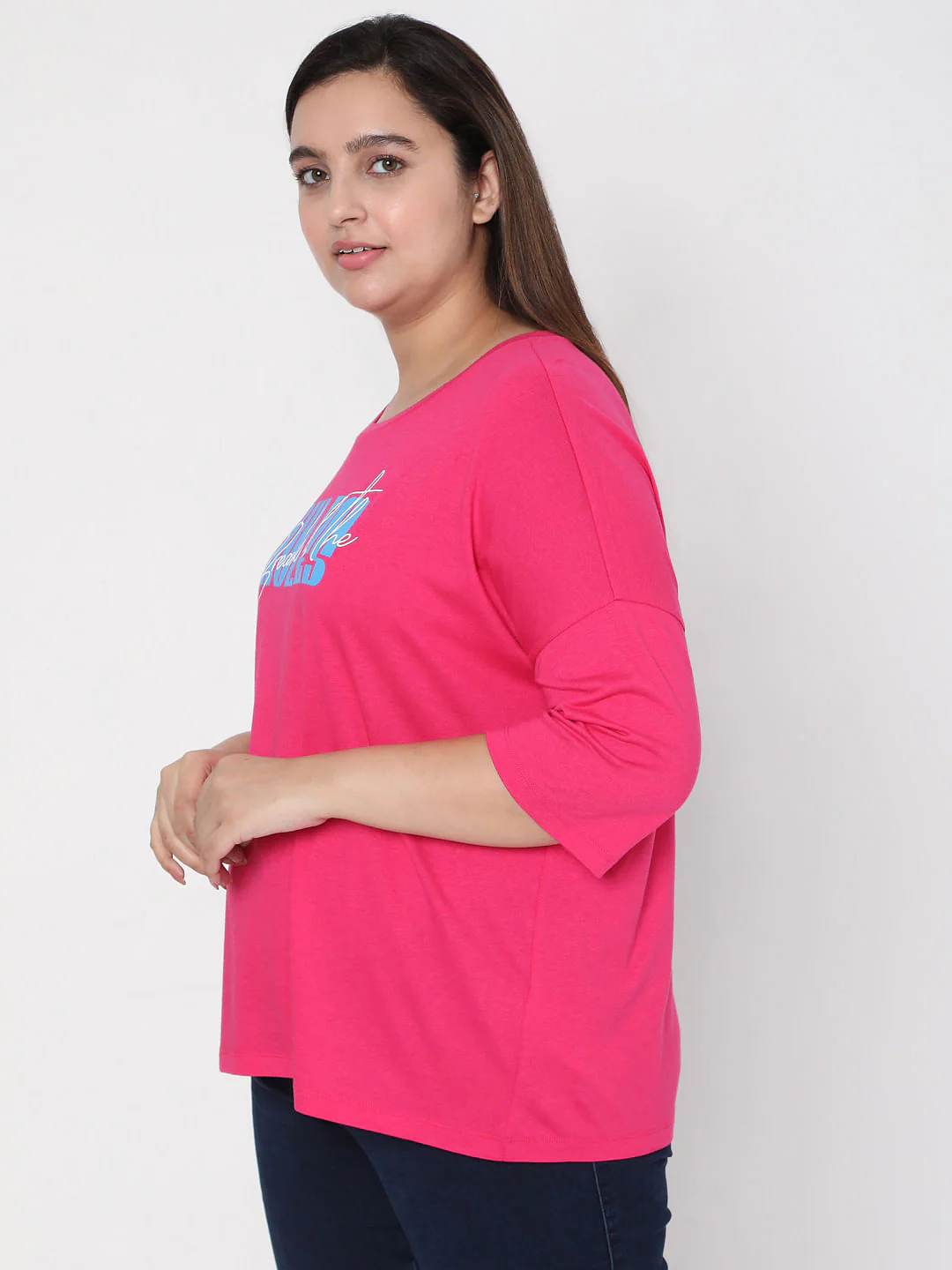 Curve Pink Slogan Print T-Shirt - Image 3