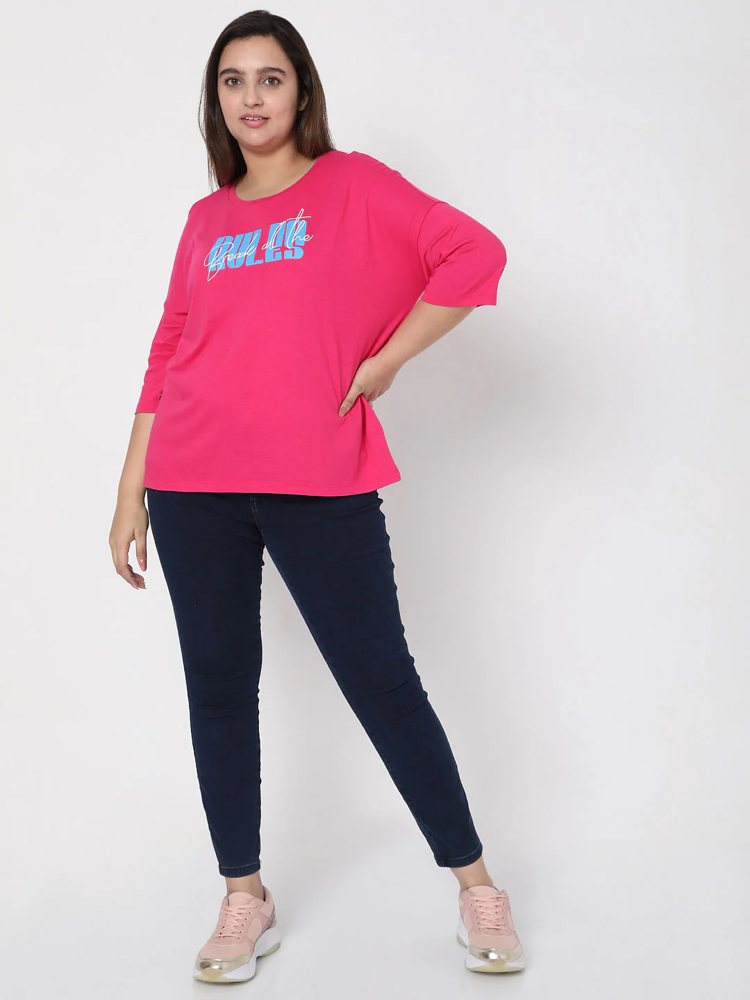 Curve Pink Slogan Print T-Shirt - Image 5