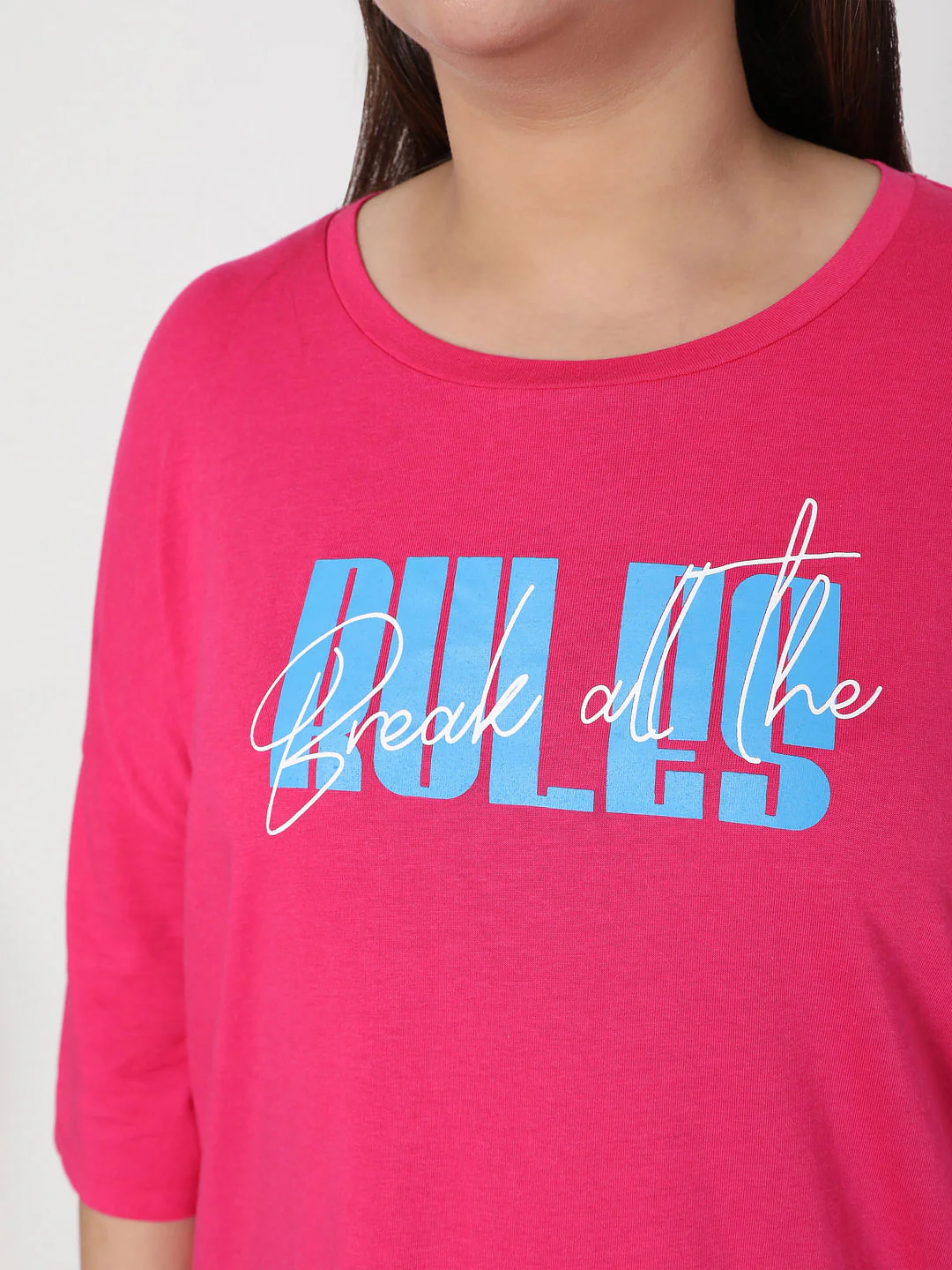 Curve Pink Slogan Print T-Shirt - Image 6