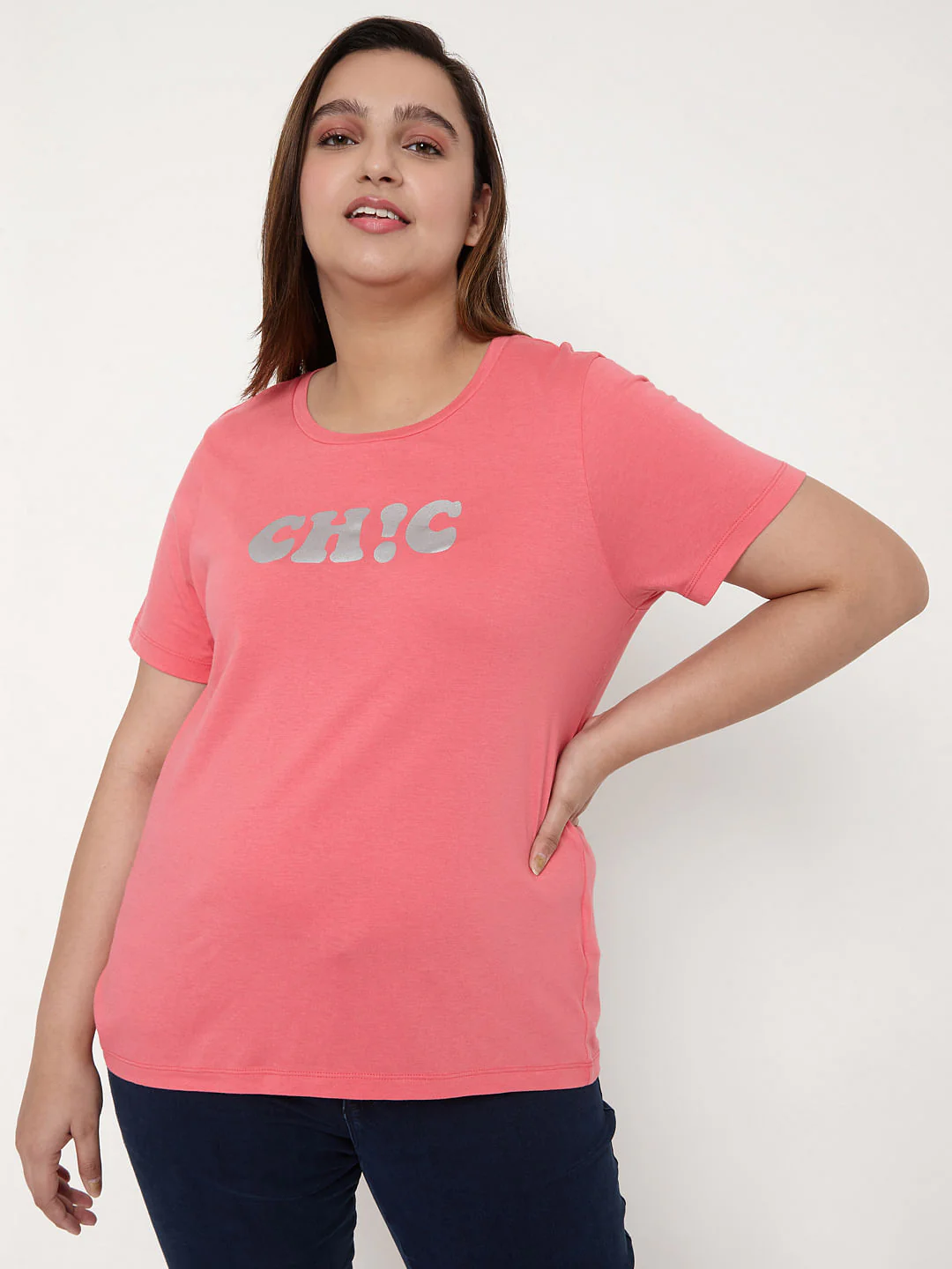 Curve Pink Slogan Print T-Shirt - Image 2