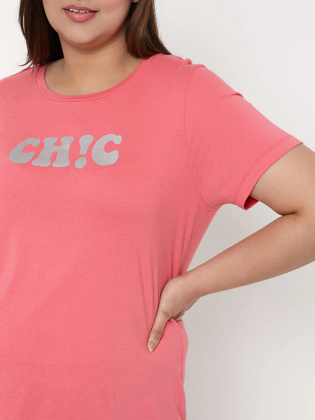 Curve Pink Slogan Print T-Shirt - Image 6