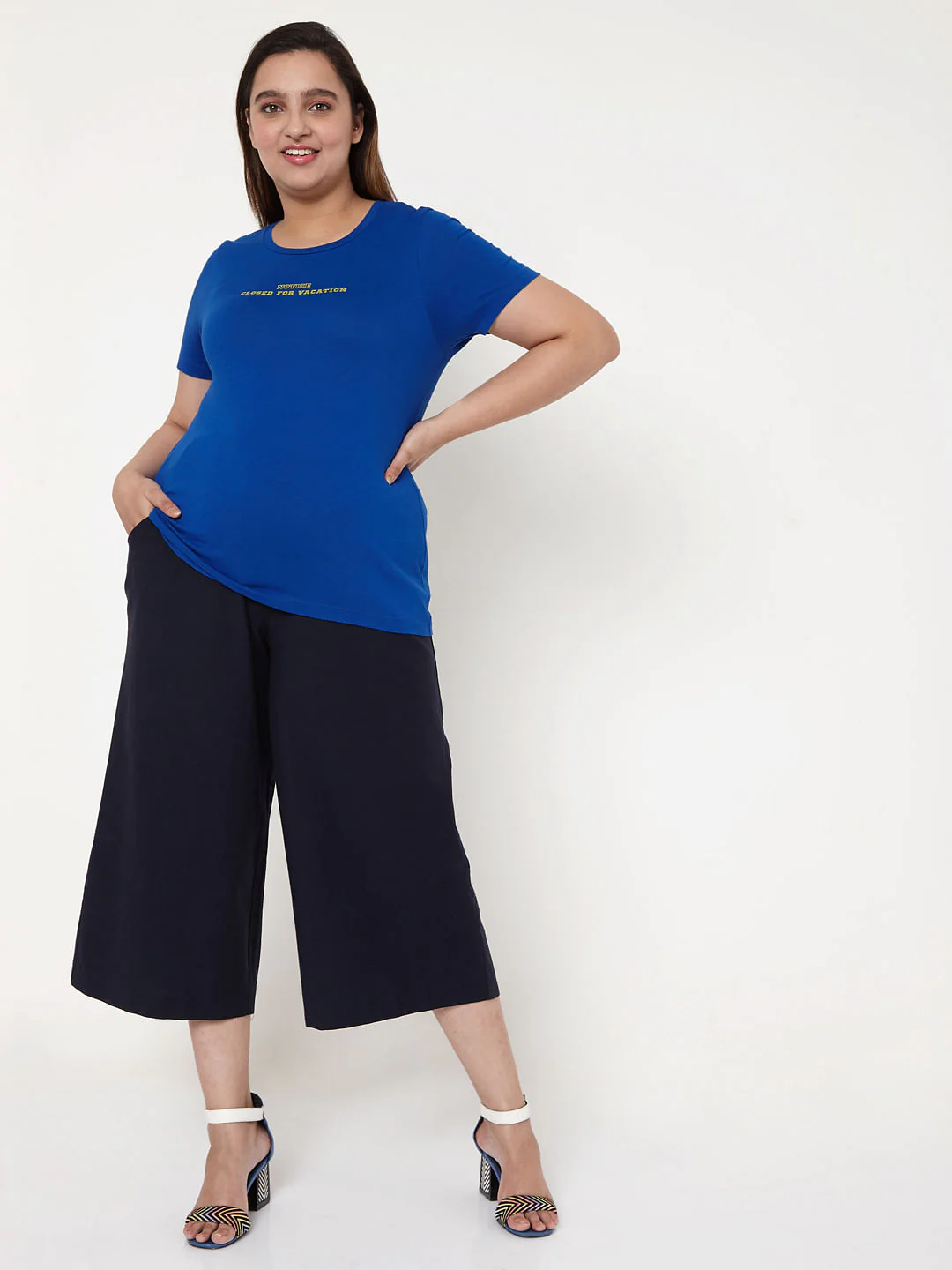 Curve Blue Slogan Print T-Shirt - Image 5