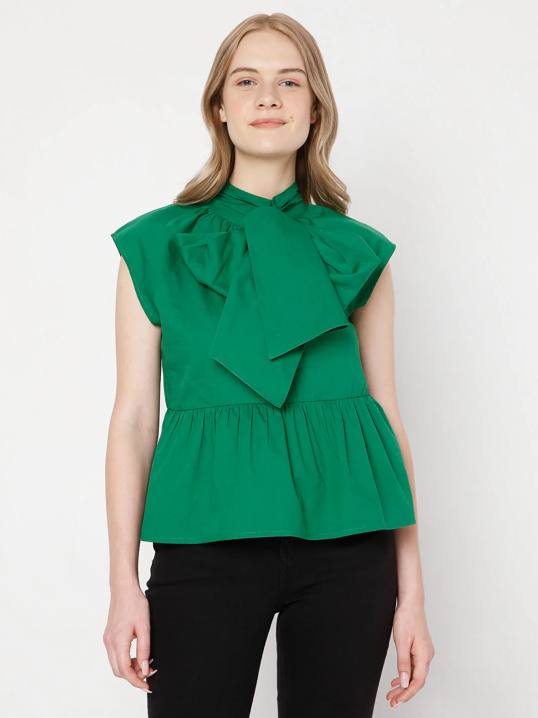 Green Knotted Peplum Top - Image 2