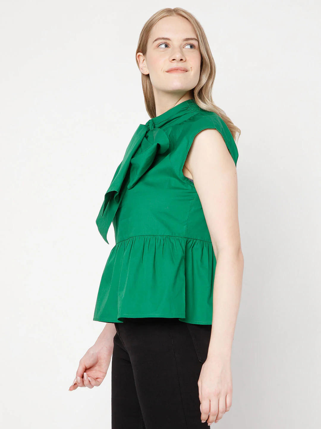 Green Knotted Peplum Top - Image 3