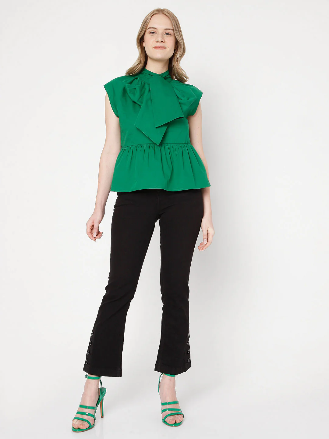Green Knotted Peplum Top - Image 5