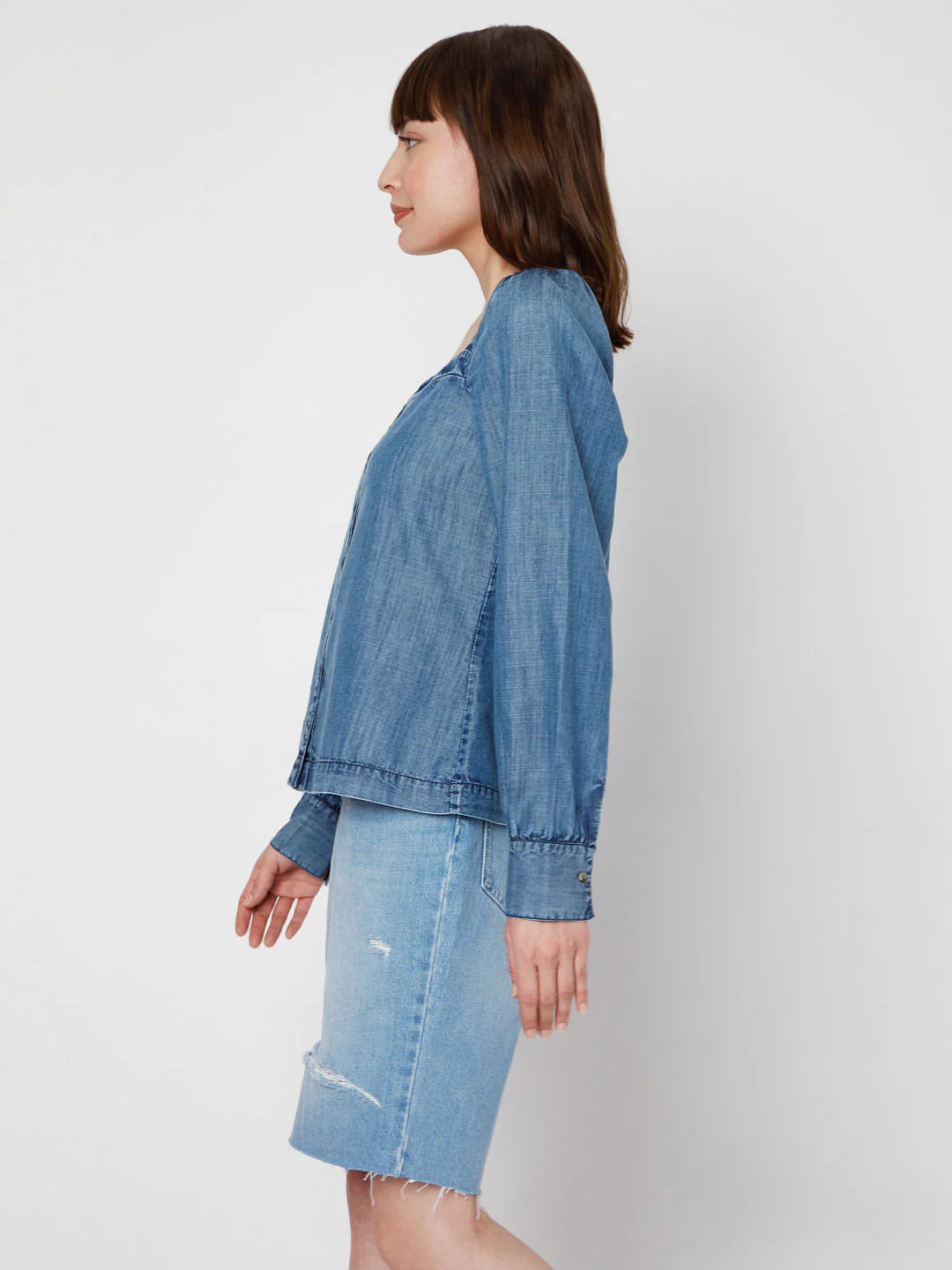Blue Denim Puff Sleeves Top - Image 3