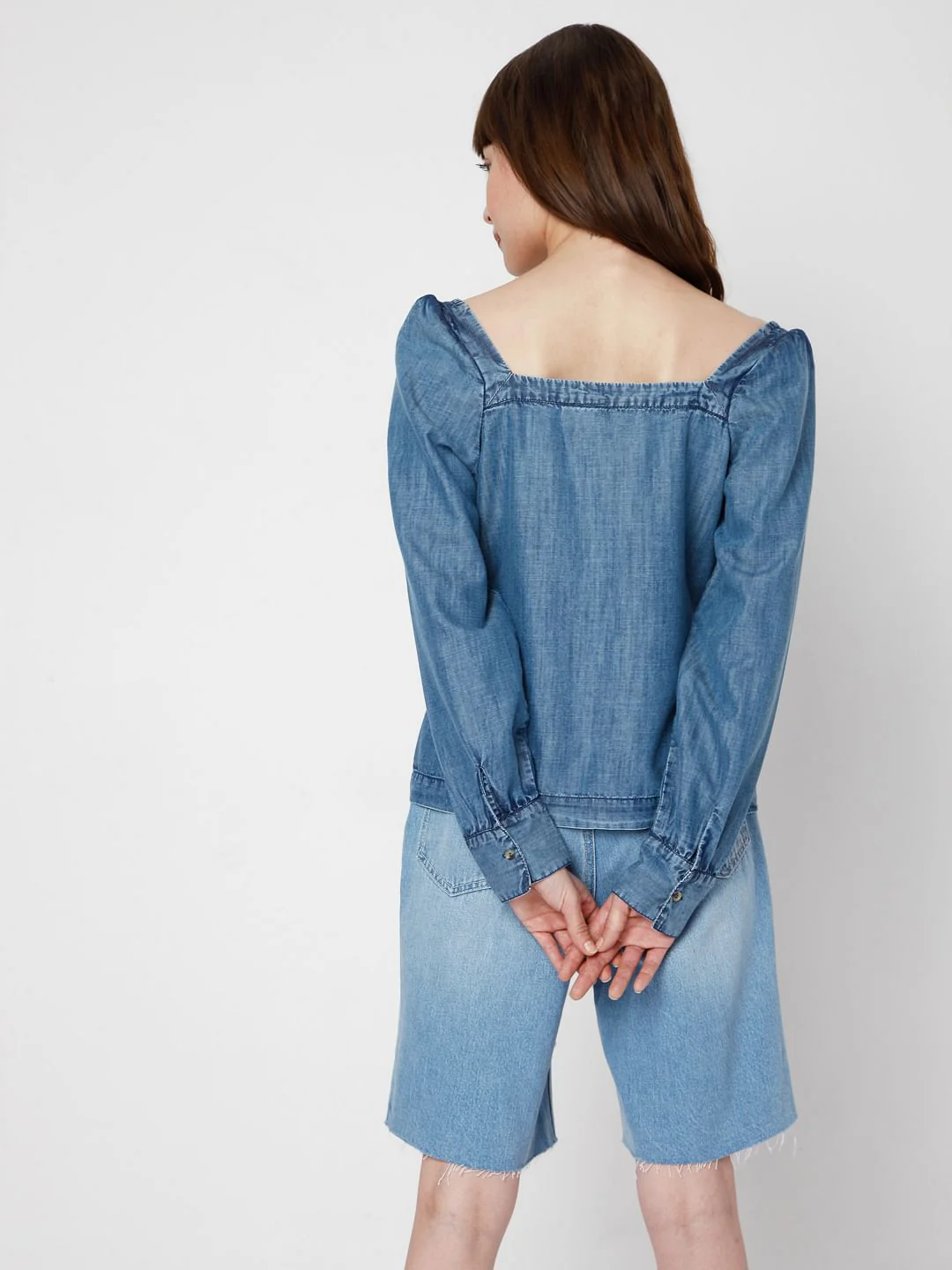 Blue Denim Puff Sleeves Top - Image 4