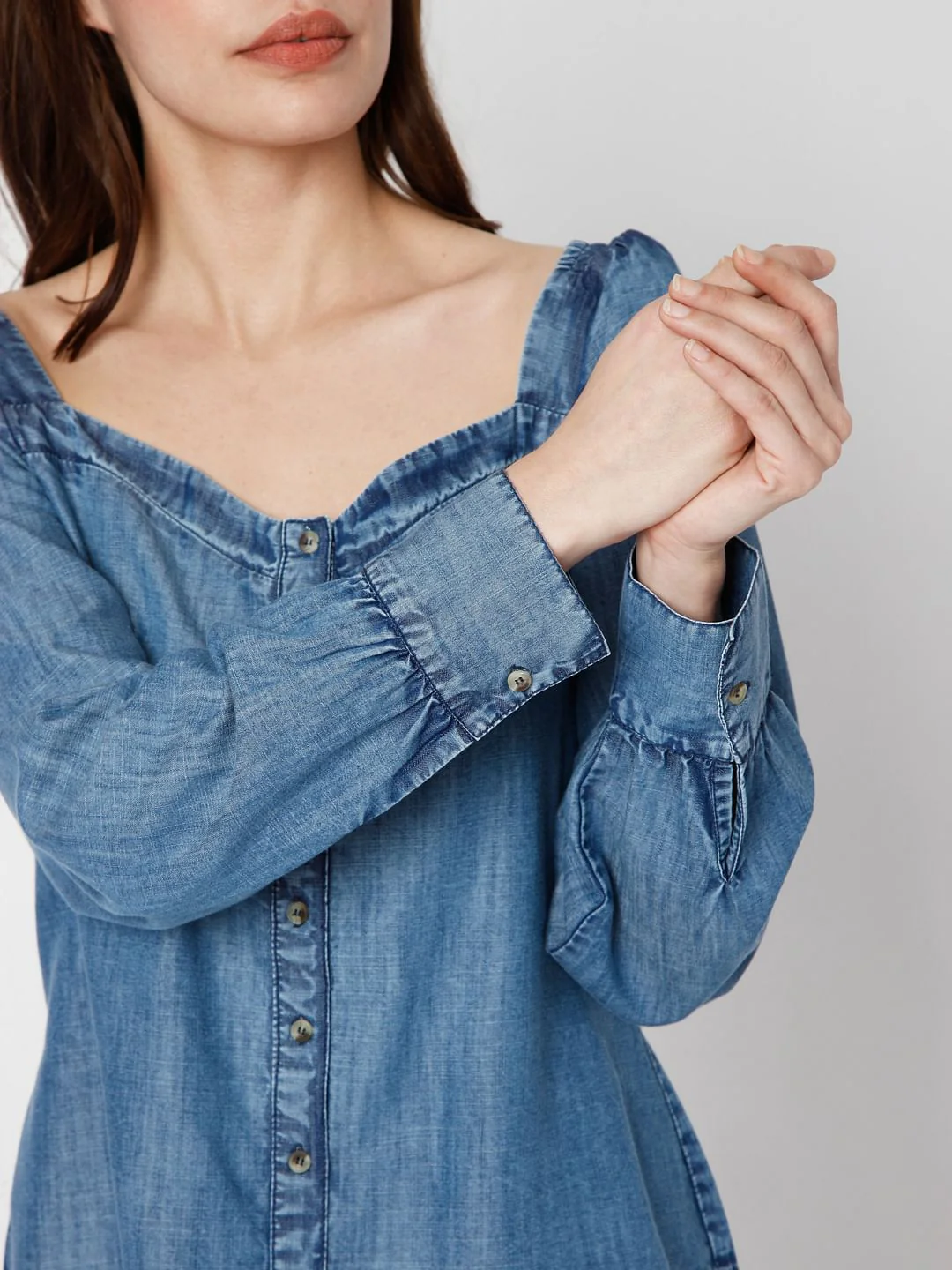 Blue Denim Puff Sleeves Top - Image 6