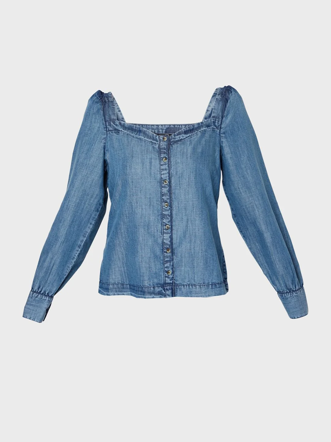 Blue Denim Puff Sleeves Top - Image 7