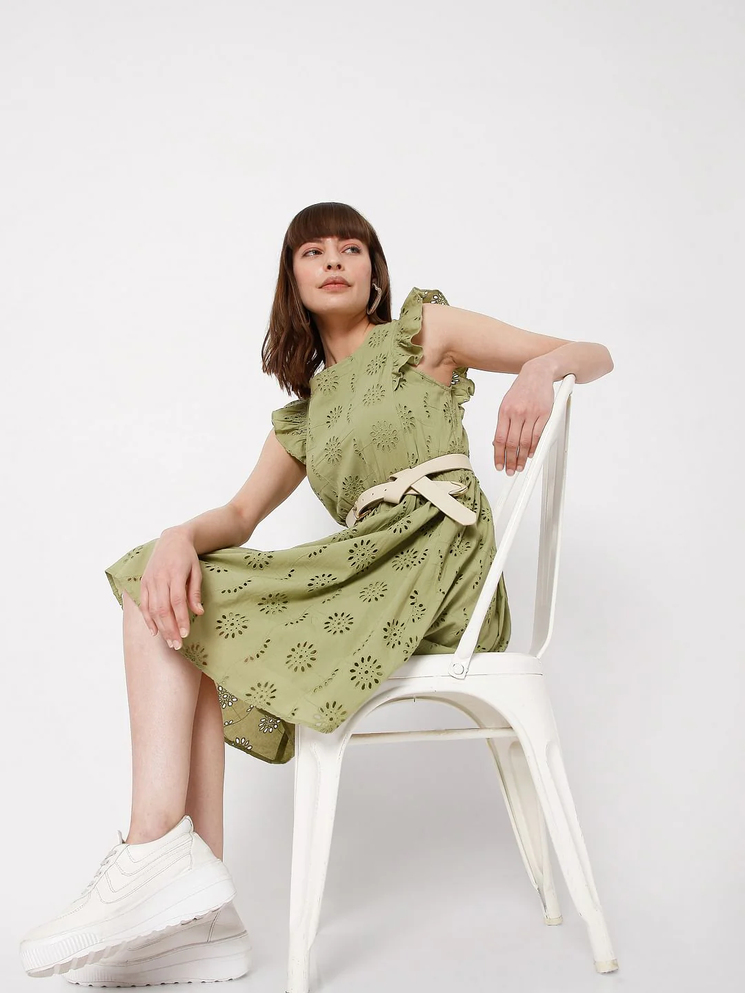 Green Schiffli Embroidered Dress
