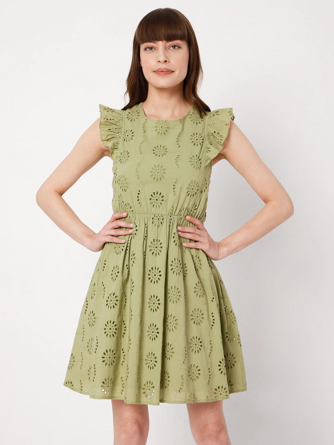 Green Schiffli Embroidered Dress - Image 2