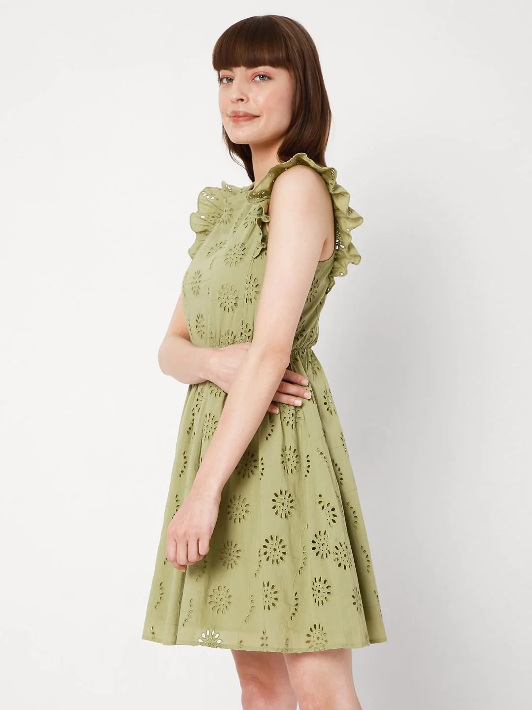Green Schiffli Embroidered Dress - Image 3