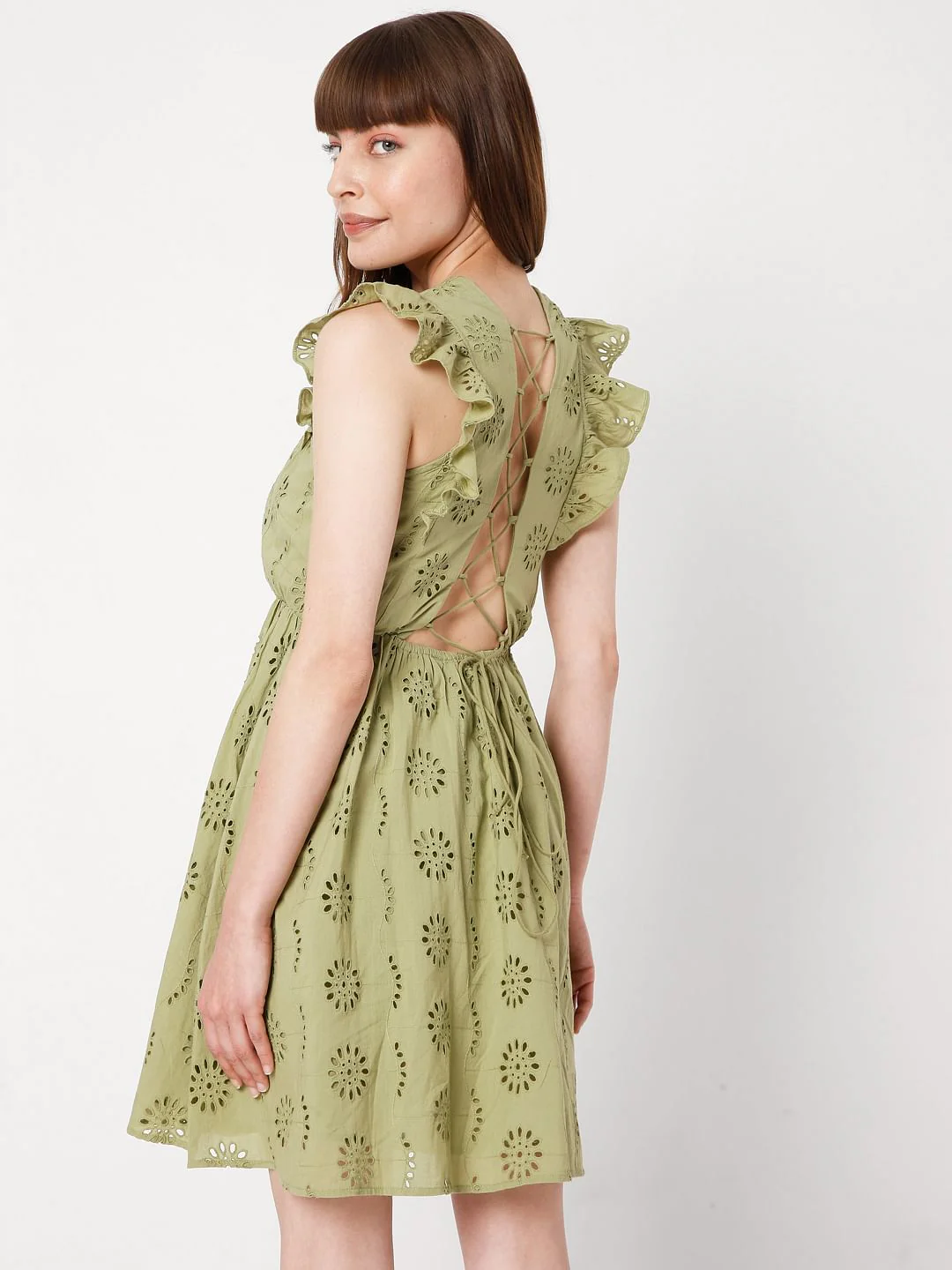 Green Schiffli Embroidered Dress - Image 4