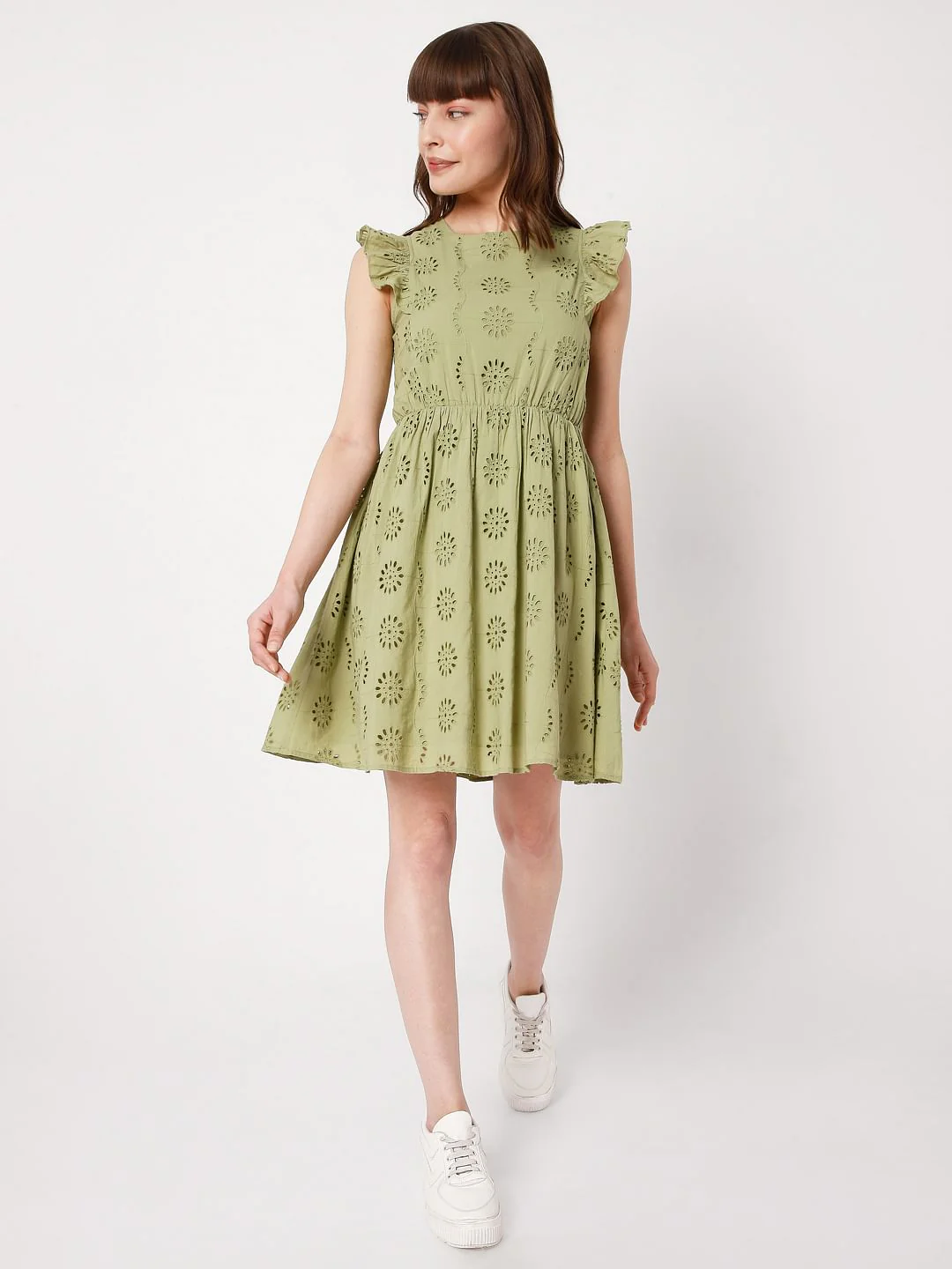 Green Schiffli Embroidered Dress - Image 5