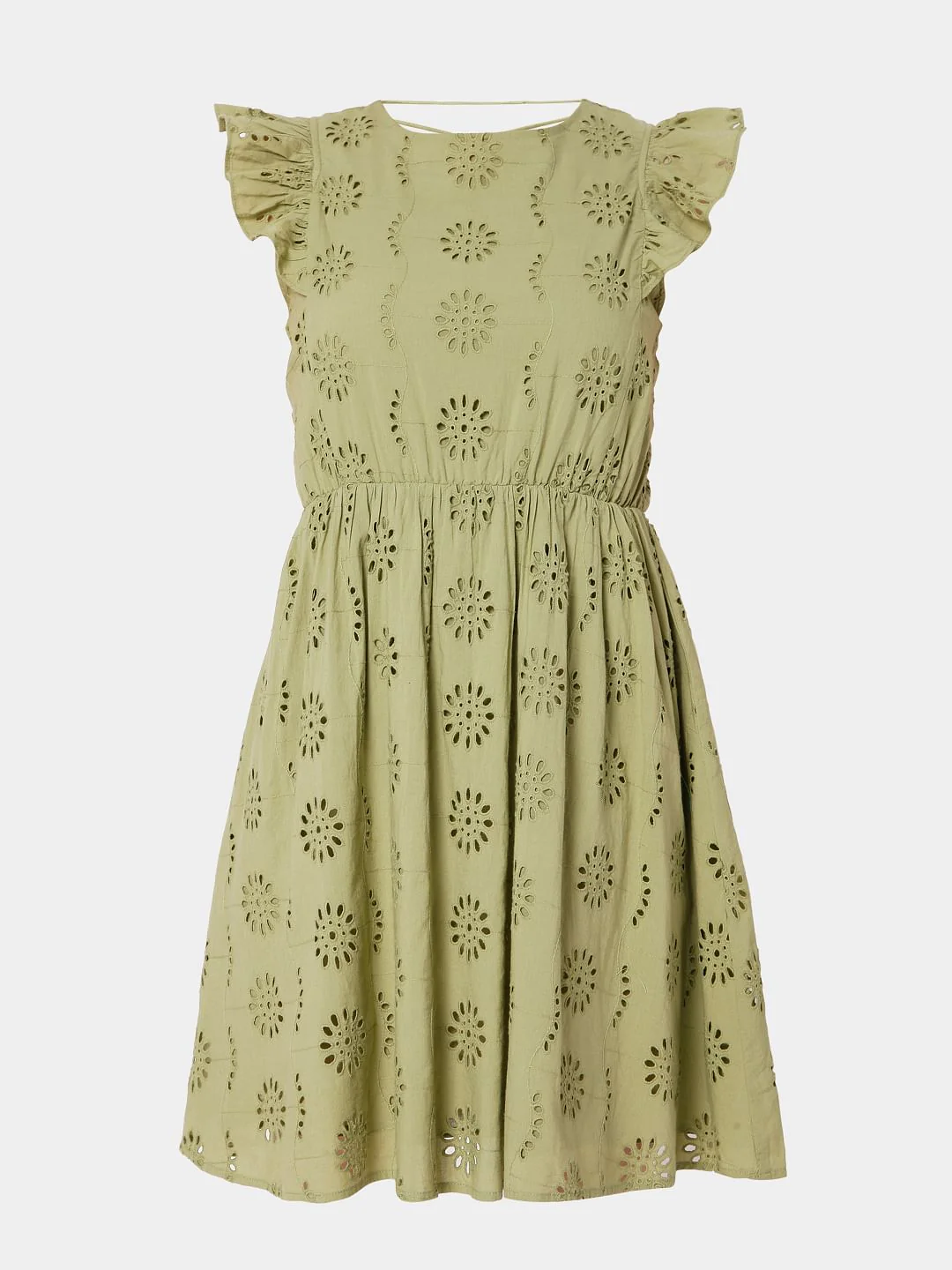 Green Schiffli Embroidered Dress - Image 7