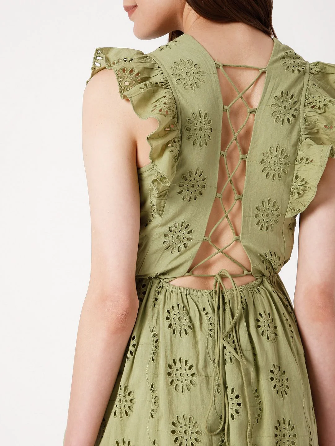 Green Schiffli Embroidered Dress - Image 8