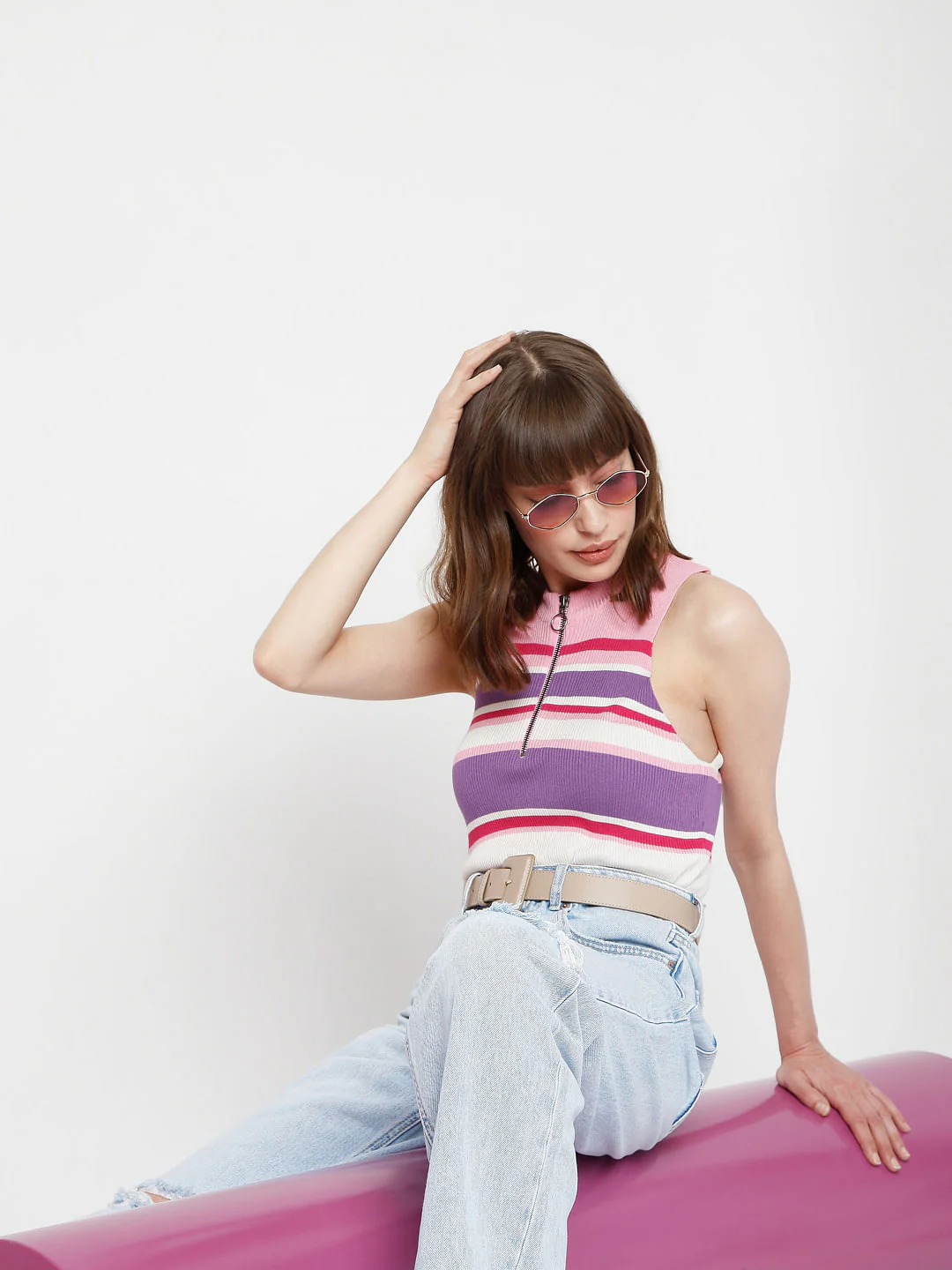 Pink Striped Knit Top