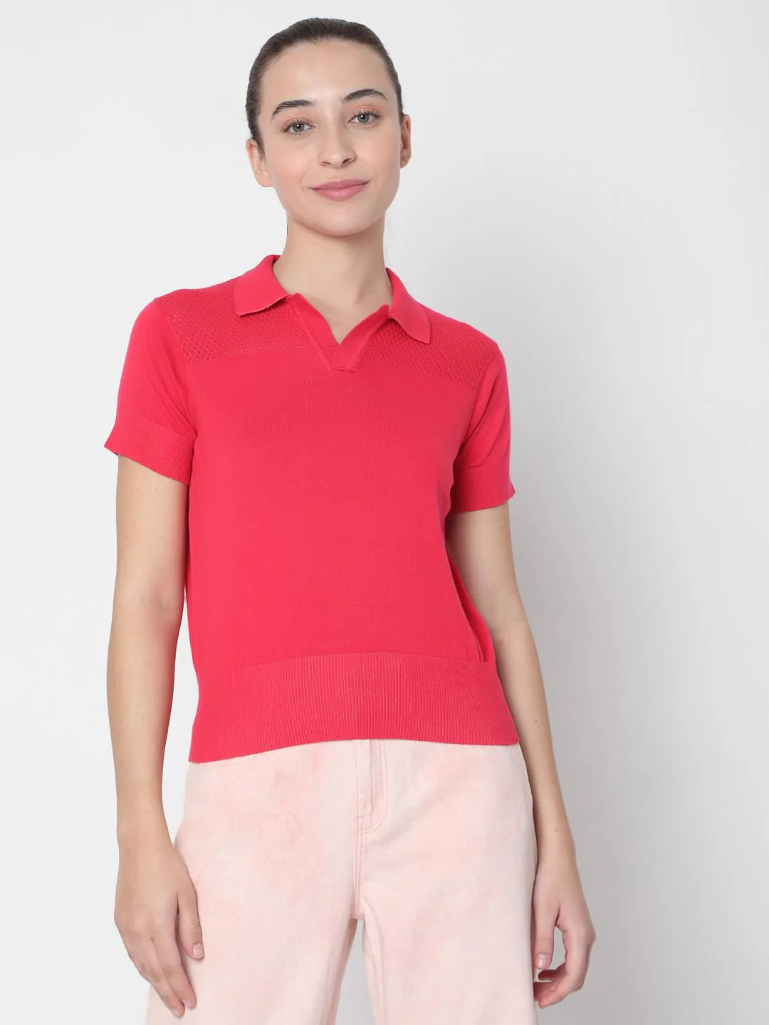 Bright Pink Polo Neck T-Shirt - Image 2
