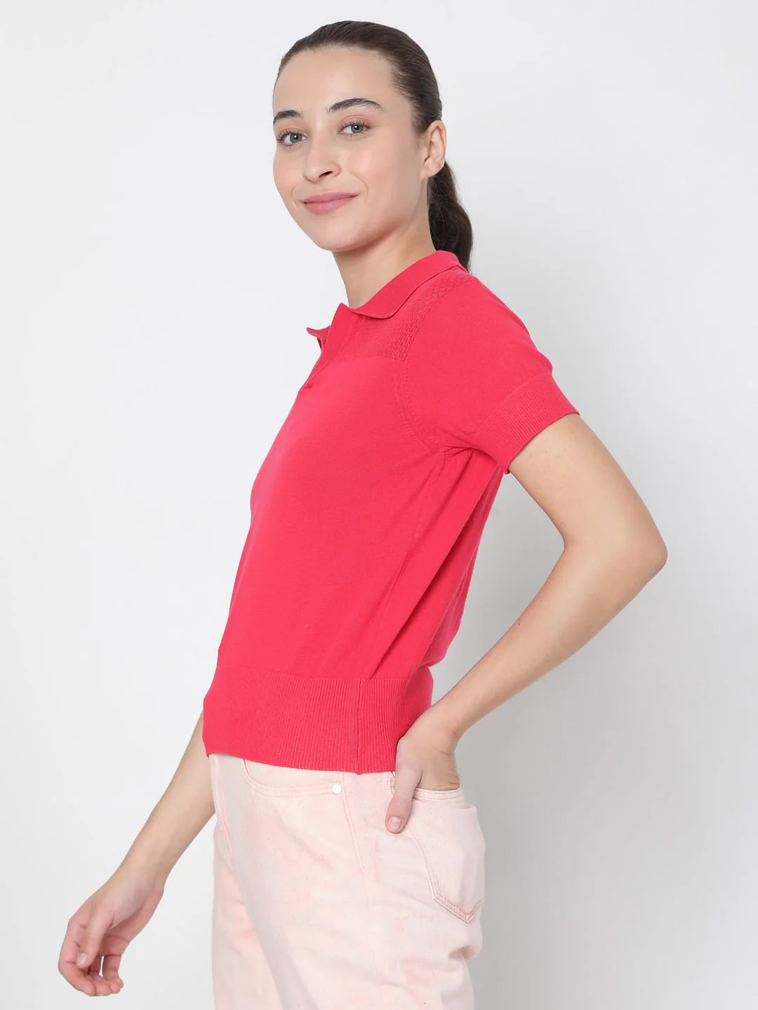 Bright Pink Polo Neck T-Shirt - Image 3