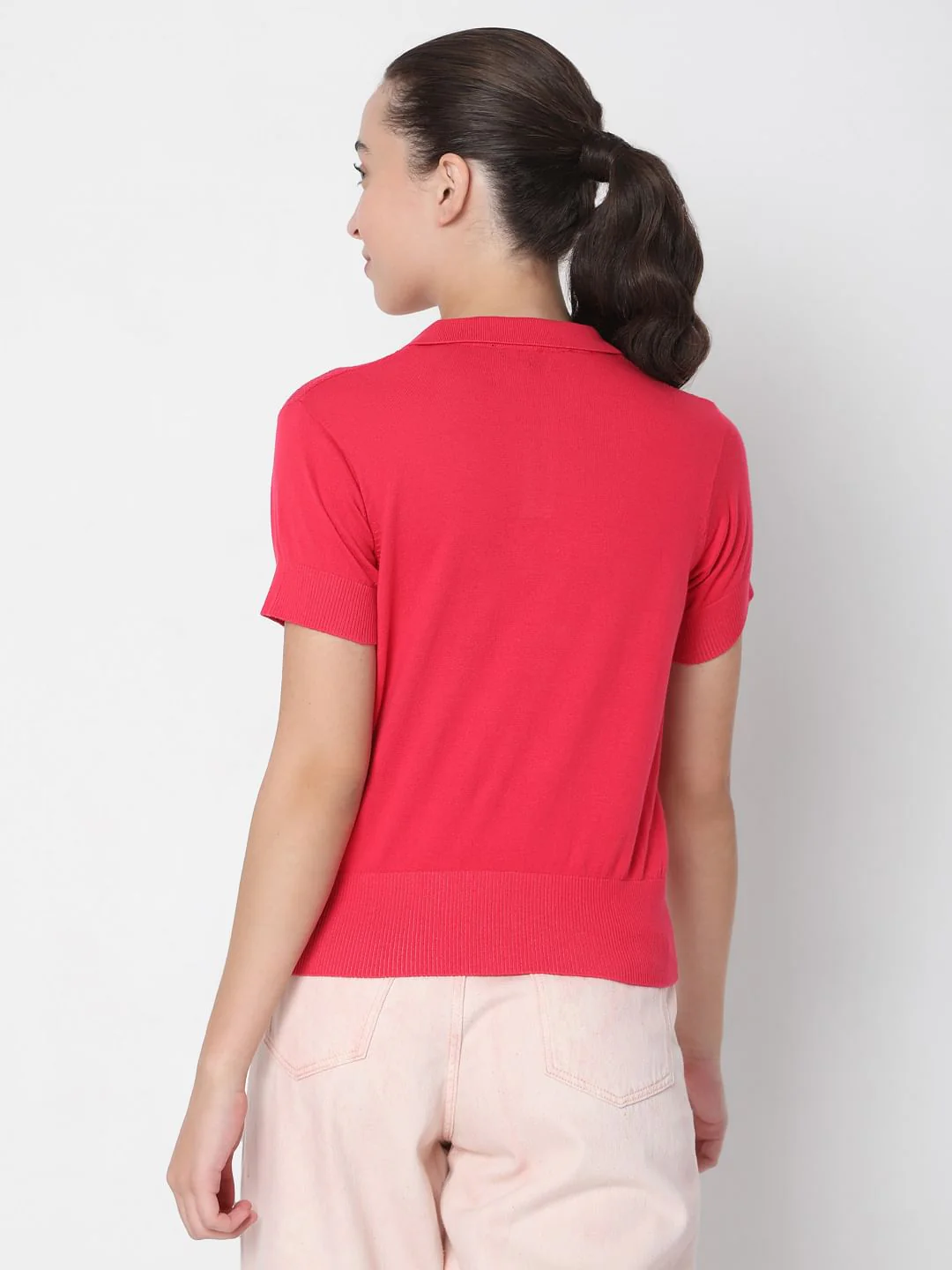Bright Pink Polo Neck T-Shirt - Image 4