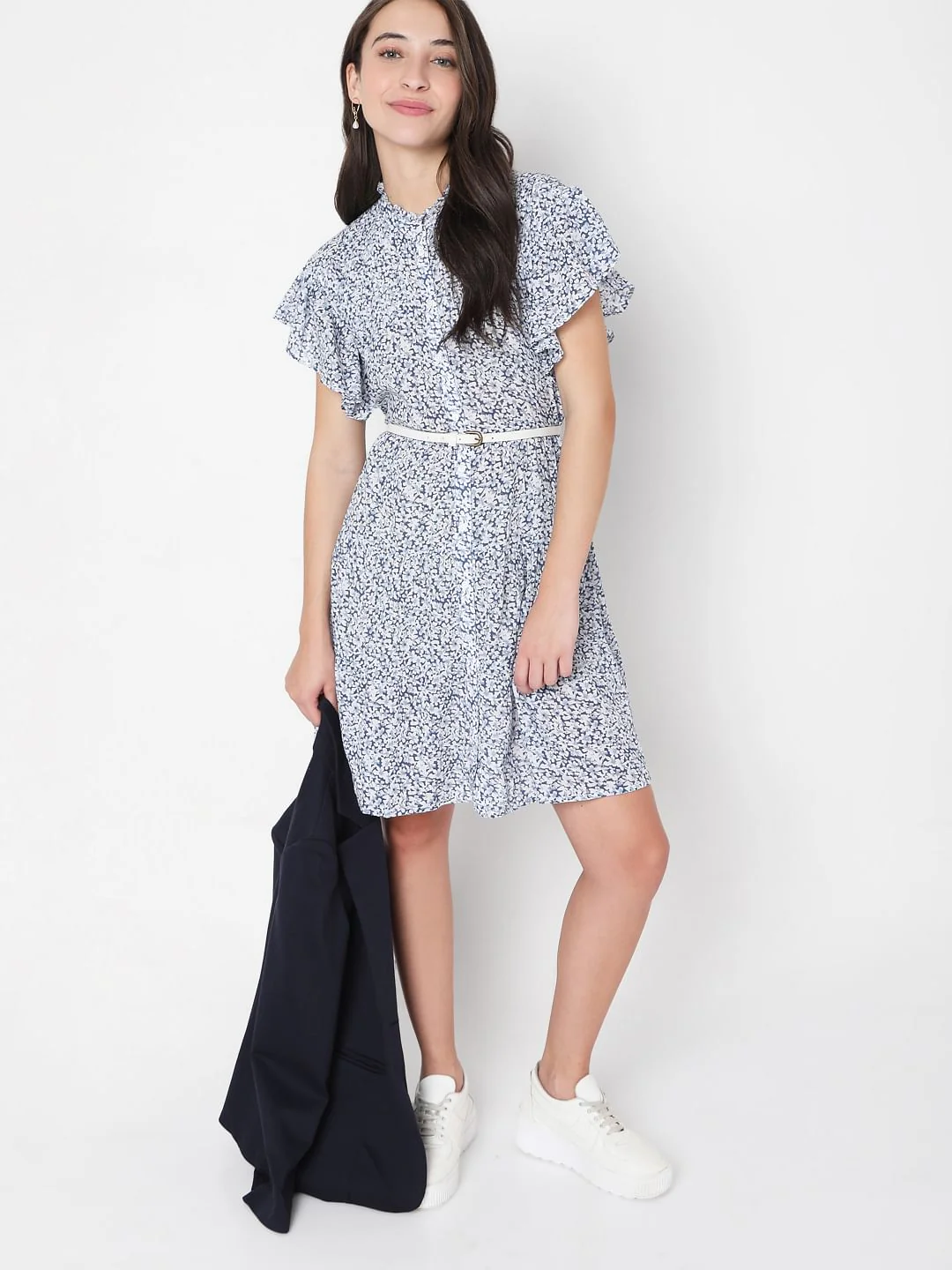 Blue Floral Print Mini Dress