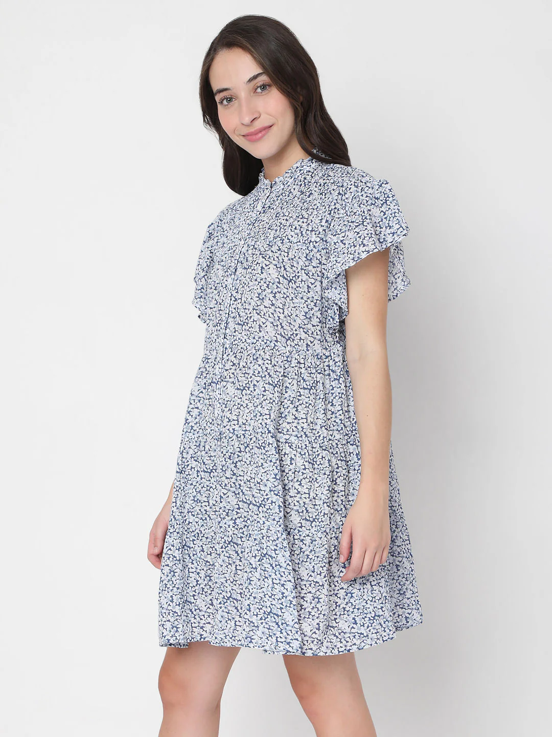 Blue Floral Print Mini Dress - Image 3