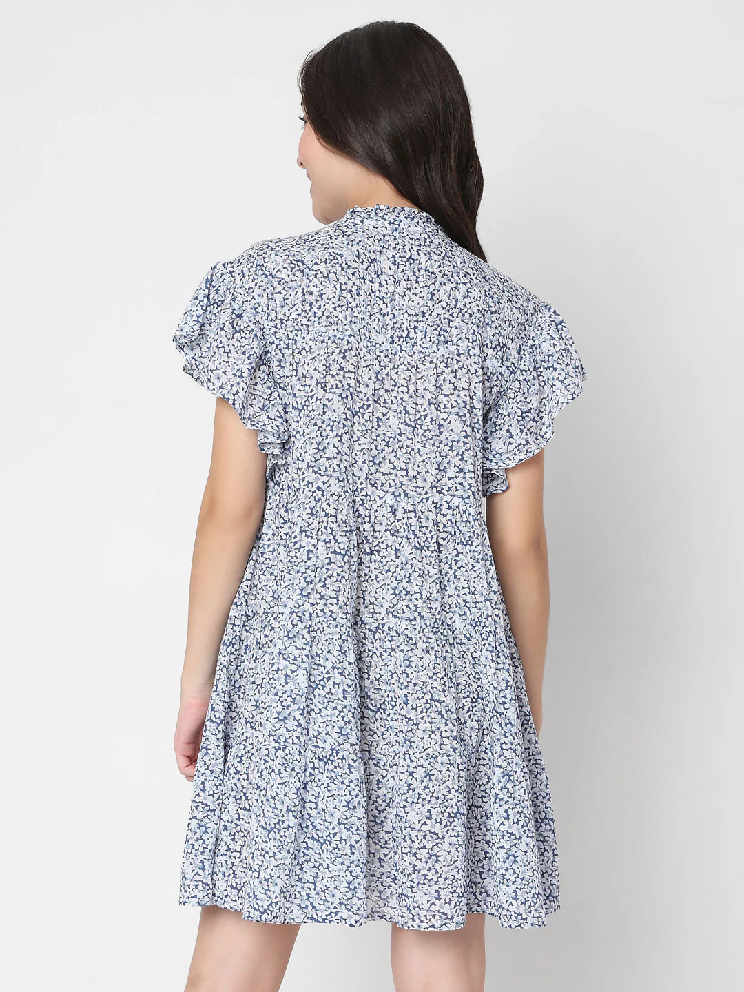 Blue Floral Print Mini Dress - Image 4