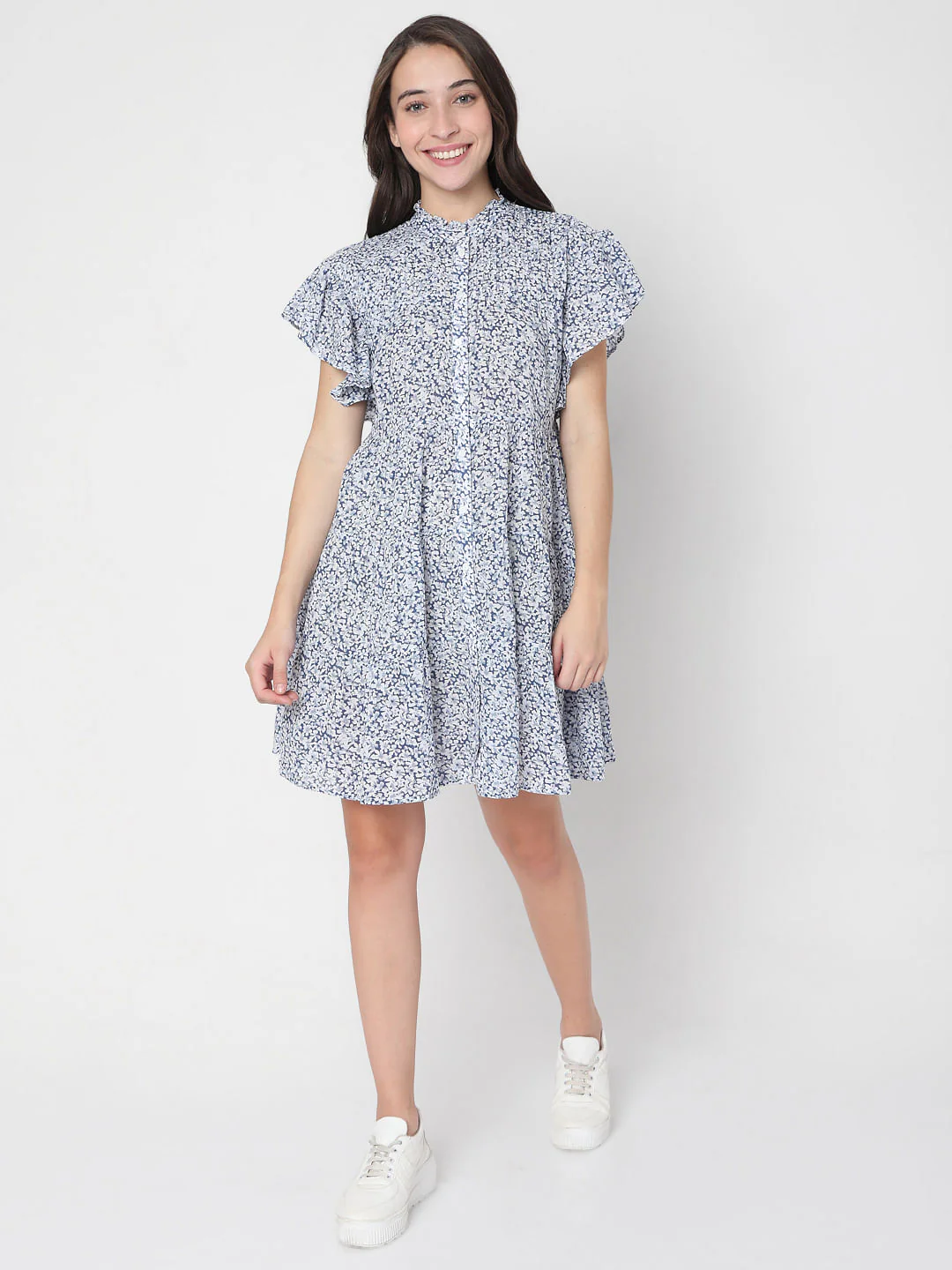 Blue Floral Print Mini Dress - Image 5