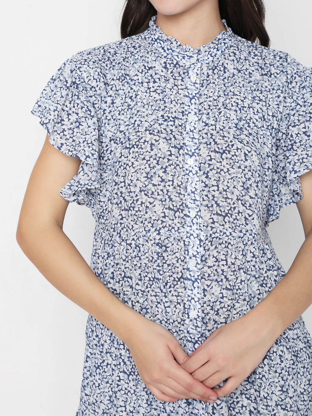 Blue Floral Print Mini Dress - Image 6