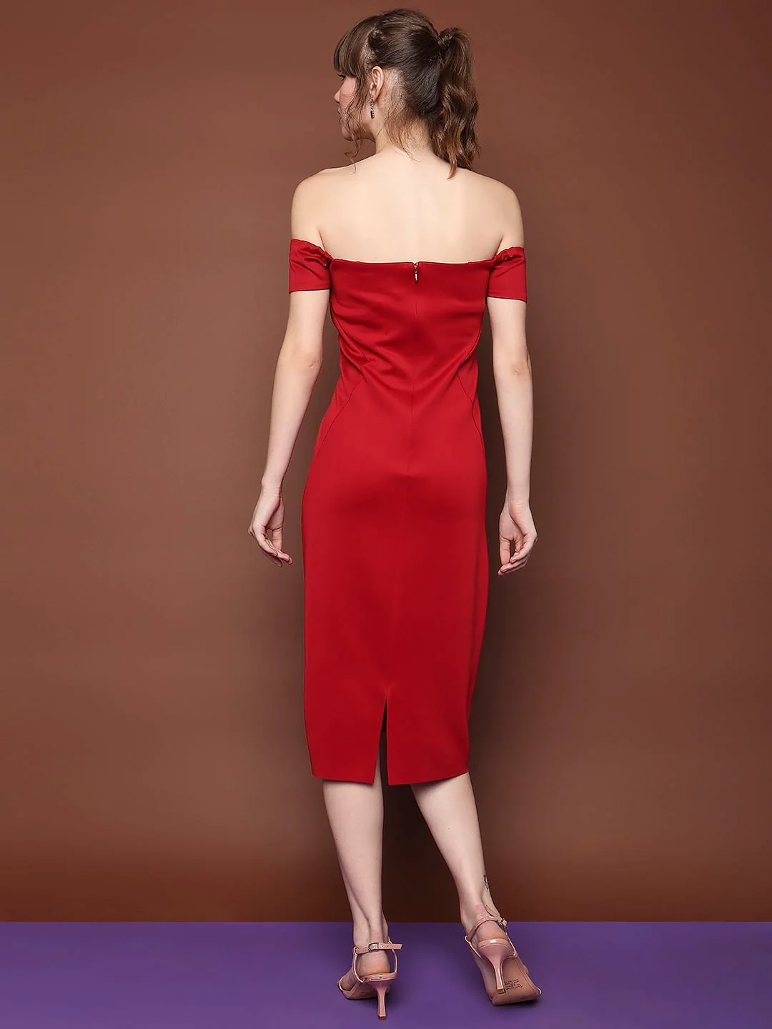 Marquee Red Off-Shoulder Drape Dress - Image 4