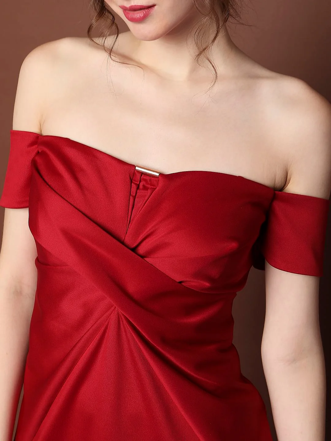 Marquee Red Off-Shoulder Drape Dress - Image 5