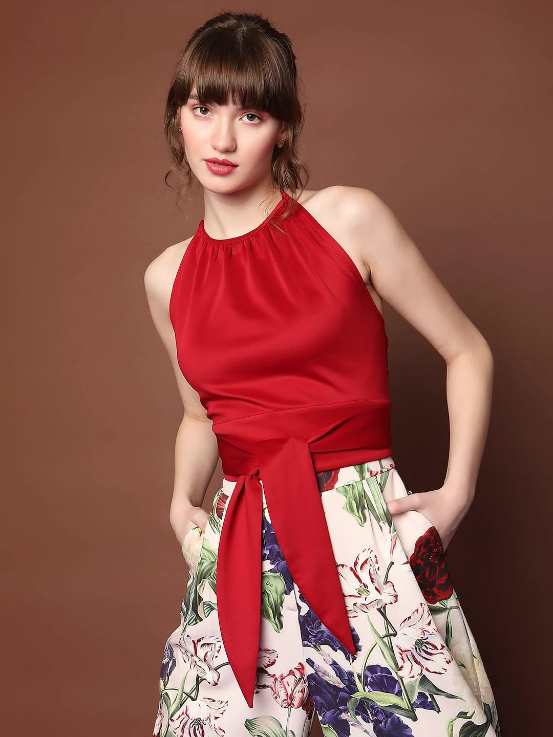 Marquee Red Halter Neck Crop Top - Image 2