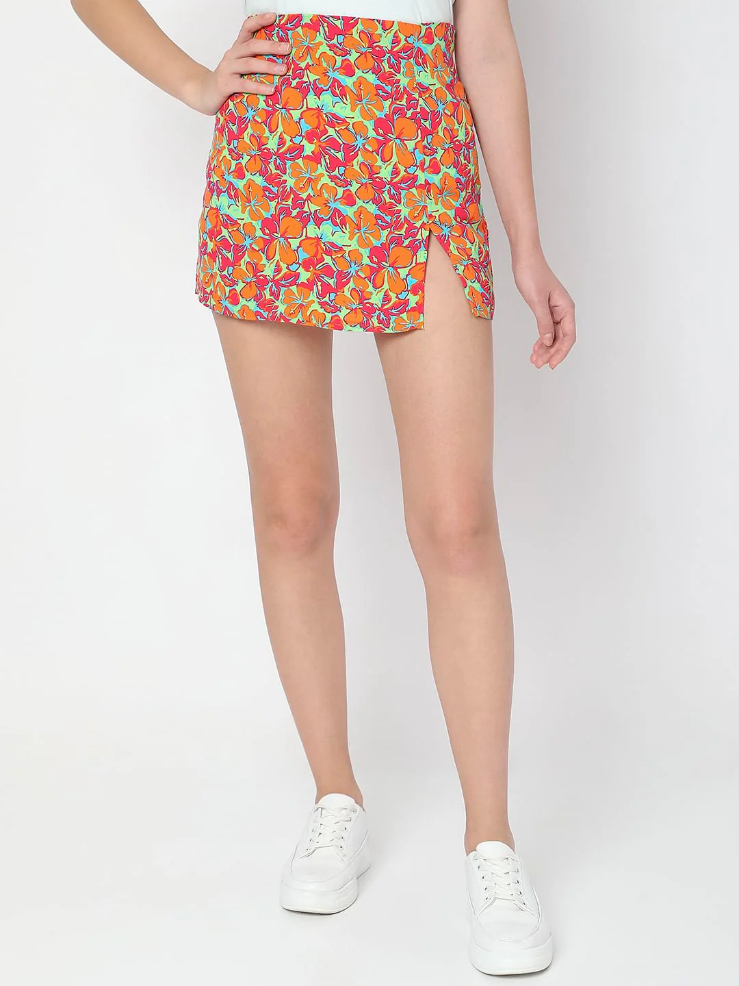 Orange Floral Low Rise Co-Ord Set Skirt - Image 2