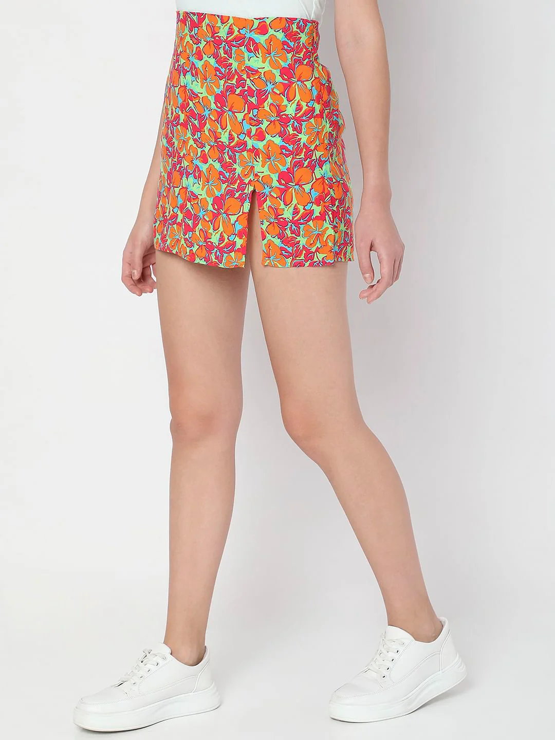 Orange Floral Low Rise Co-Ord Set Skirt - Image 3