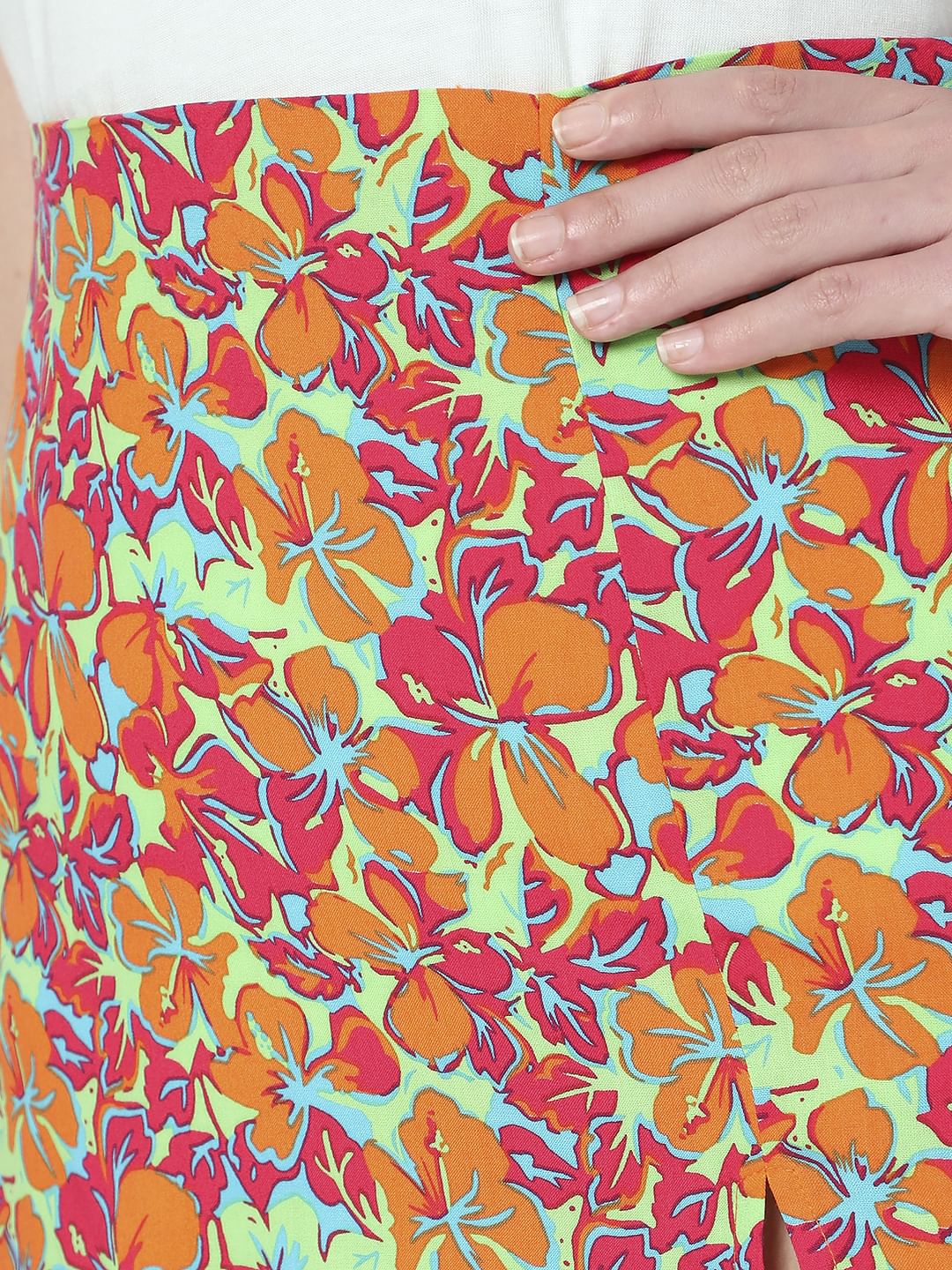 Orange Floral Low Rise Co-Ord Set Skirt - Image 8