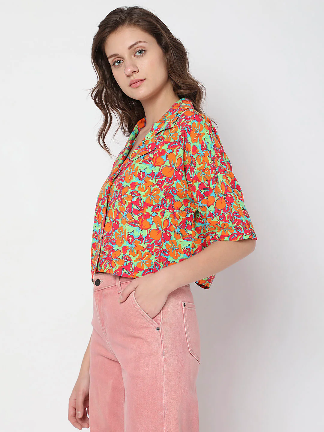 Orange Printed Co-Ord Set Shirt - Image 3