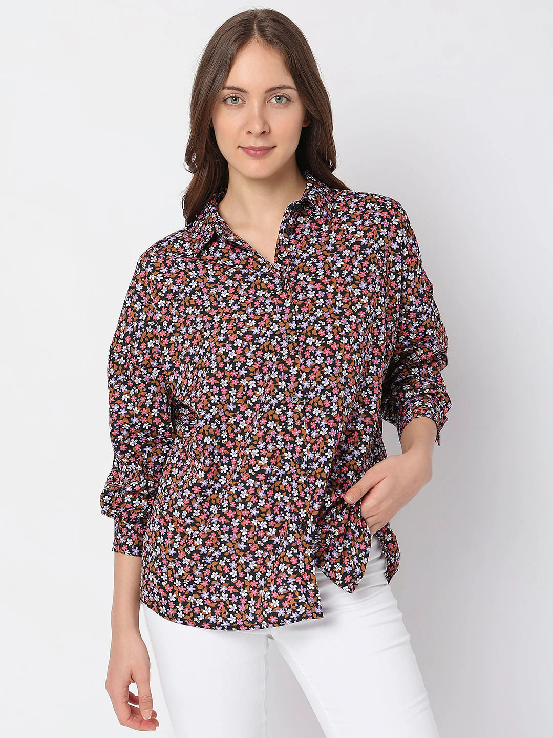 Black Floral Print Shirt - Image 2