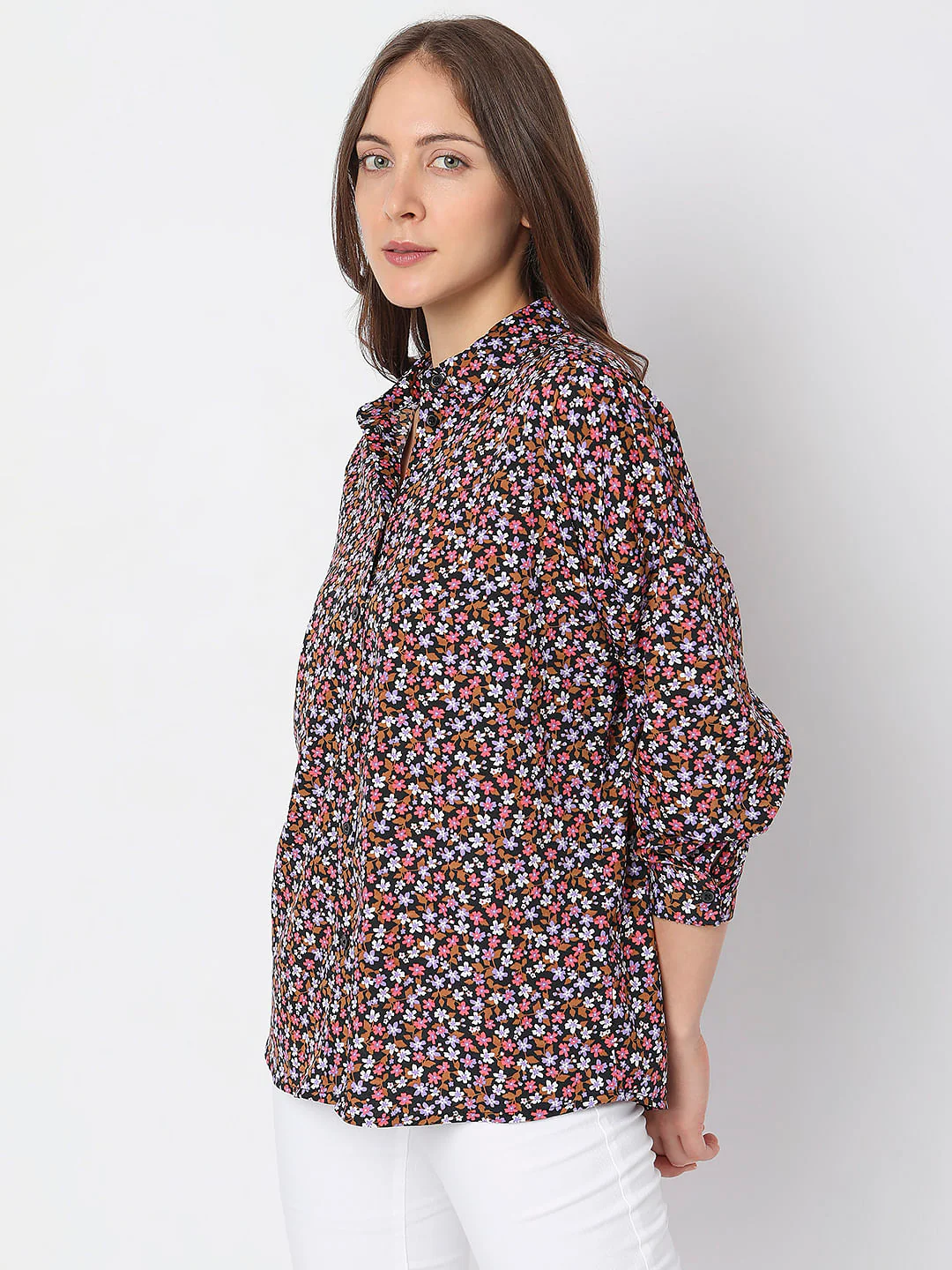 Black Floral Print Shirt - Image 3