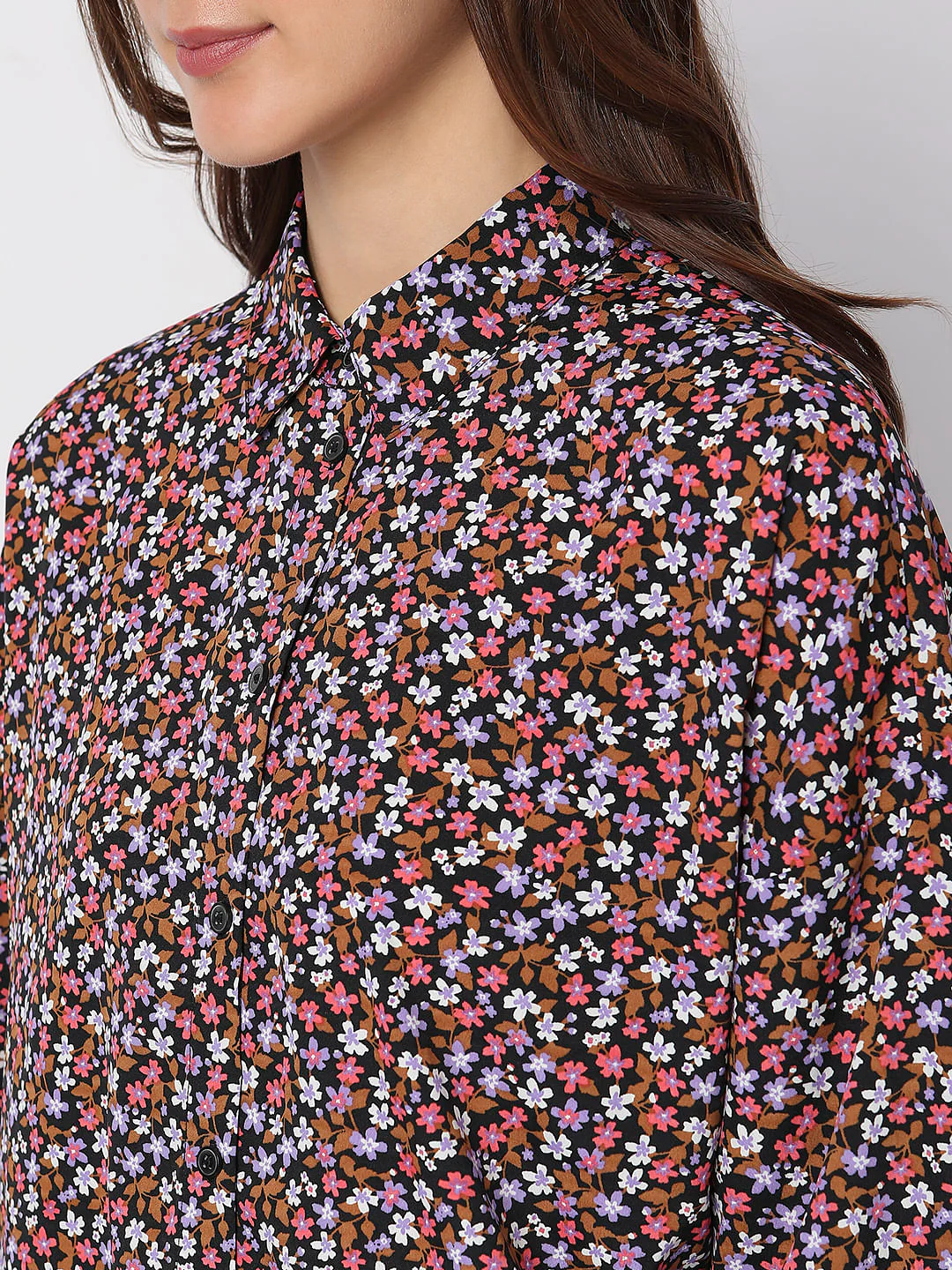 Black Floral Print Shirt - Image 6